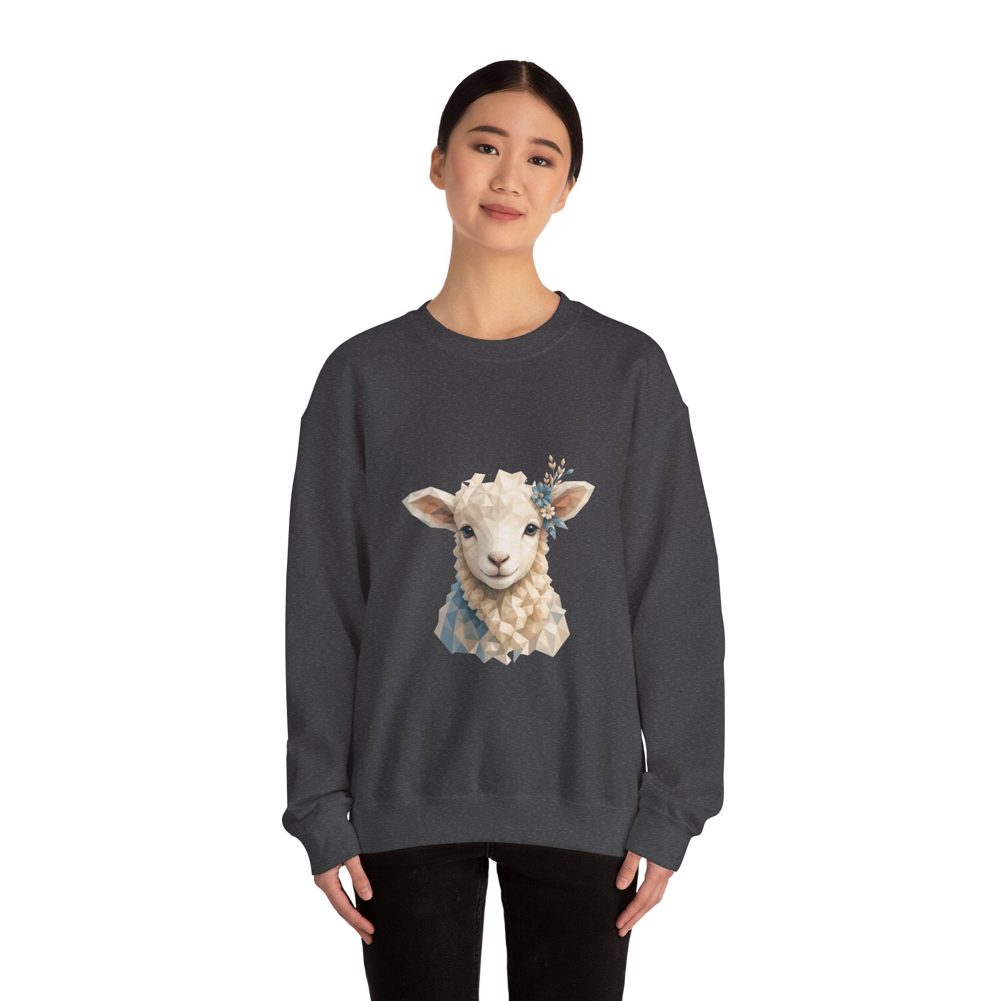 Matching Couple Sweatshirt - Lion & Lamb Matching Couple Crewneck Sweatshirt Geometric Art His Hers Couple Gift - Design B