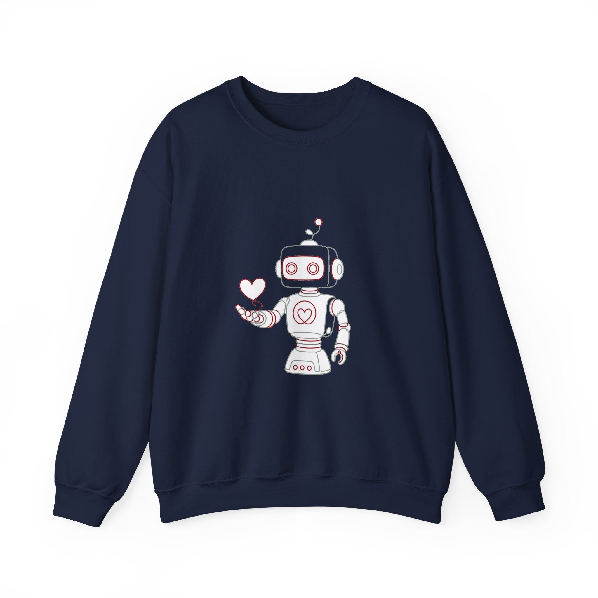 Matching Couple Sweatshirt - Robot & Heart Matching Couple Premium Fleece Sweatshirt Minimalist Art His Hers Christmas Gift - Design A