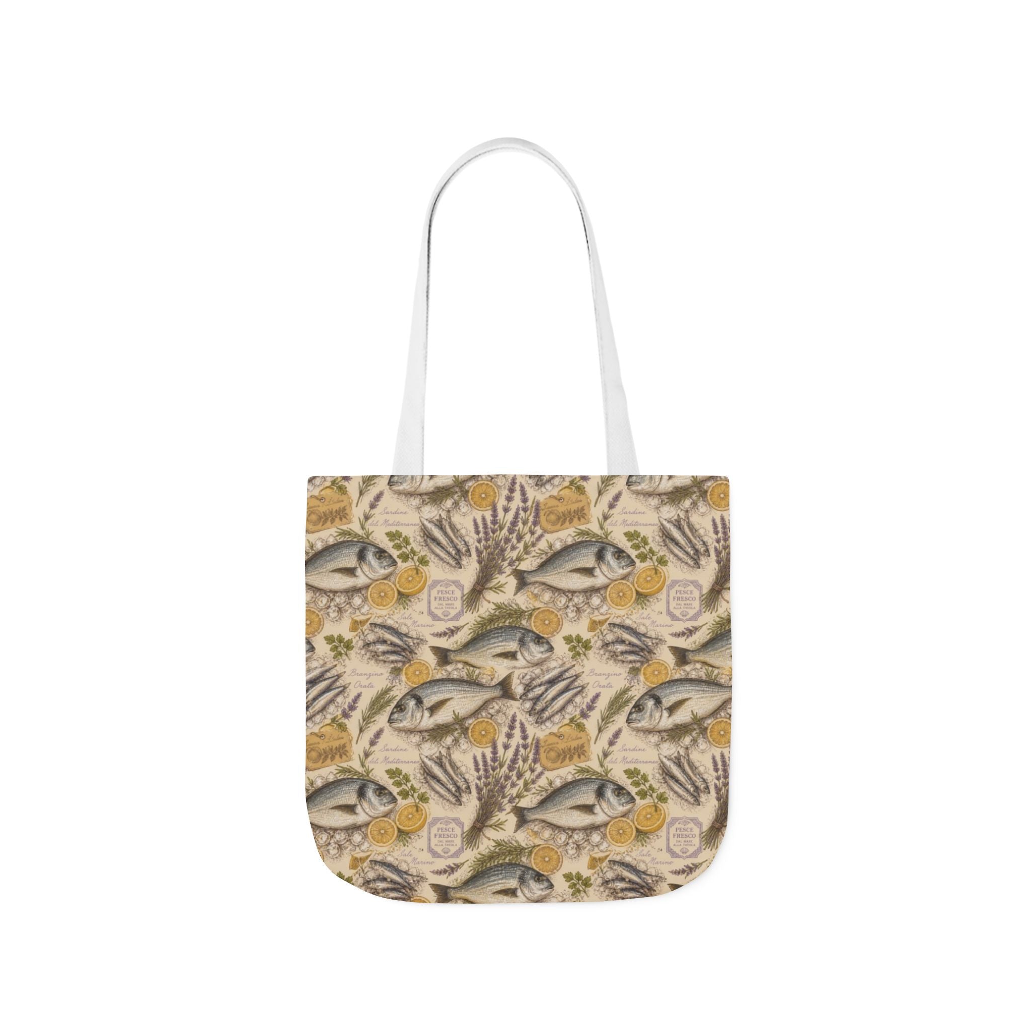 Mediterranean Fish Canvas Tote Bag Mediterranean Kitchen Botanical Design Italian Cottagecore Gift