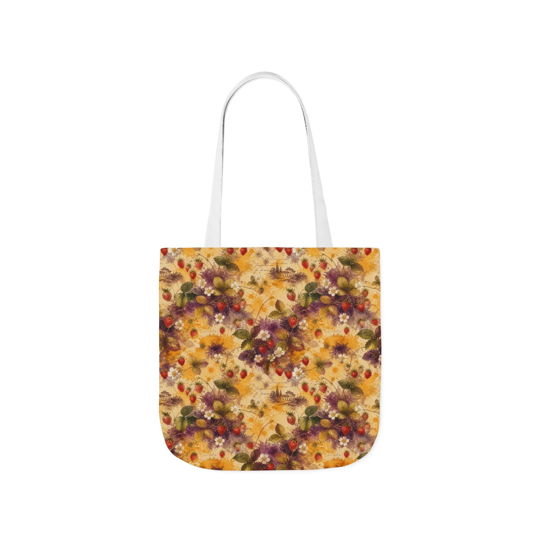 Wild Strawberries Canvas Tote Bag Mediterranean Kitchen Watercolor Splash Design Italian Cottagecore Gift