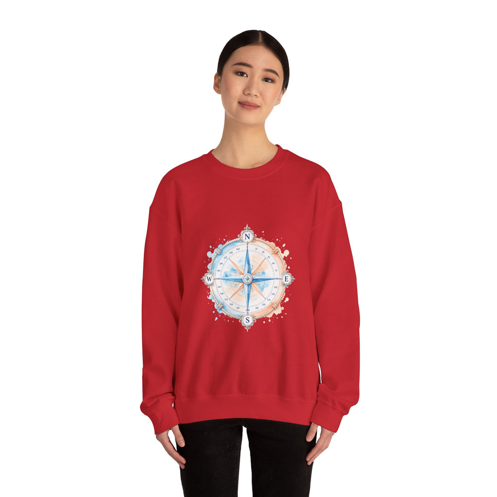 Matching Couple Sweatshirt - Compass North & South Matching Couple Premium Fleece Sweatshirt Watercolor Art His Hers Birthday Gift - Design A