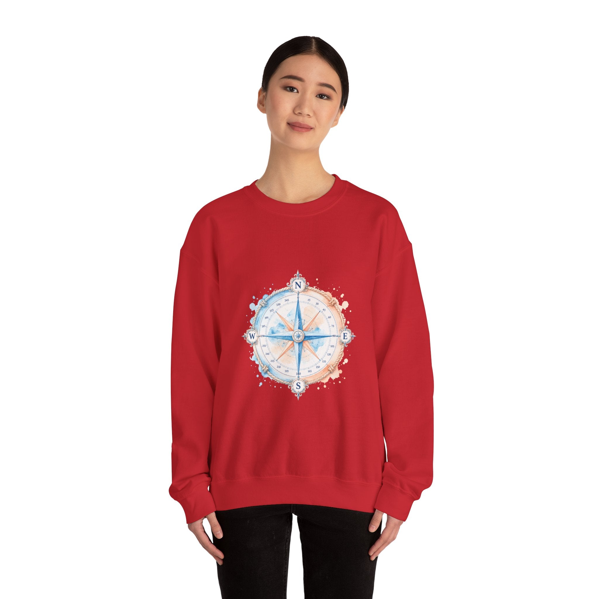 Matching Couple Sweatshirt - Compass North & South Matching Couple Premium Fleece Sweatshirt Watercolor Art His Hers Birthday Gift - Design A