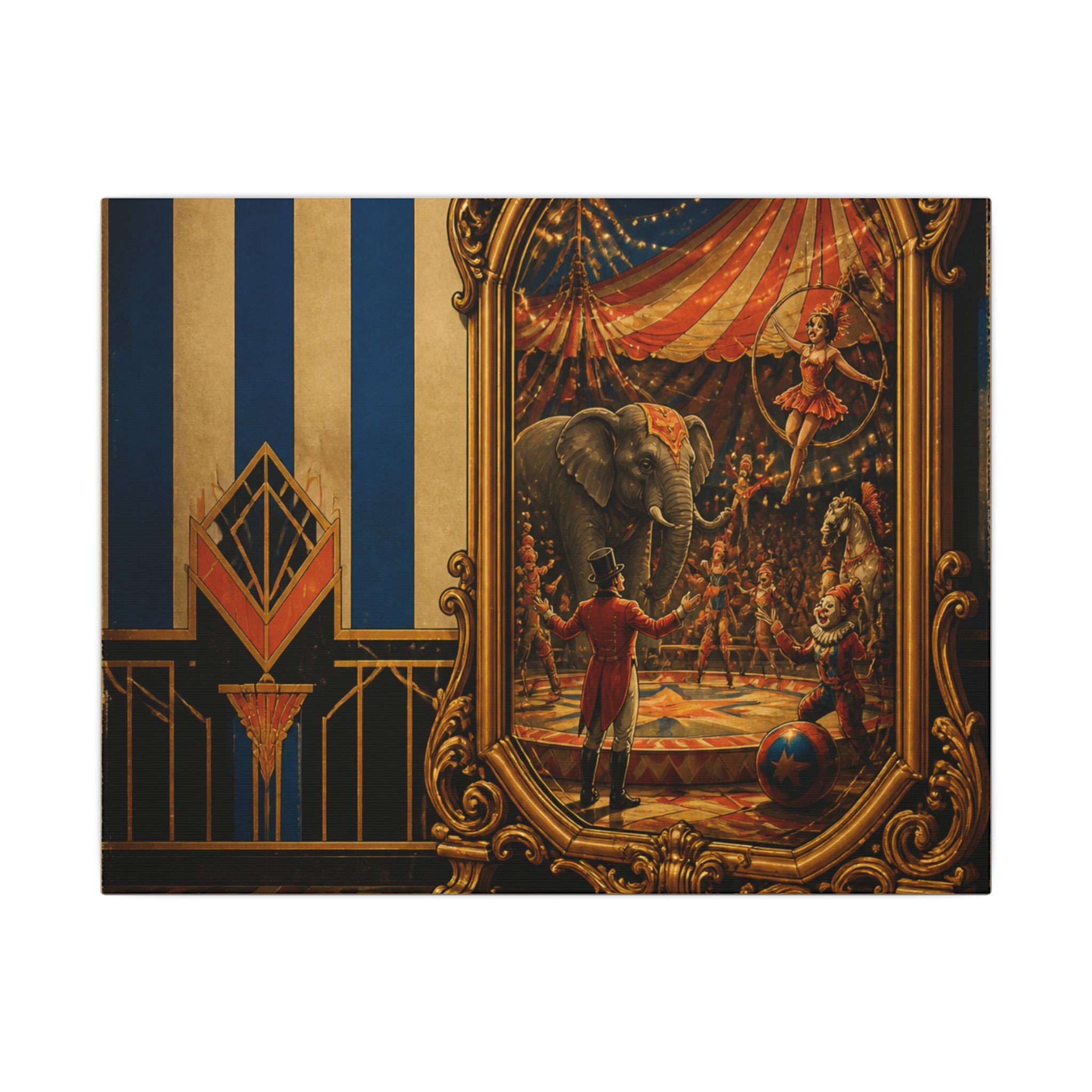 Vintage Mirror Circus Wall Art Canvas 24×36 Art Deco Bar Area Decor Maximalist Print