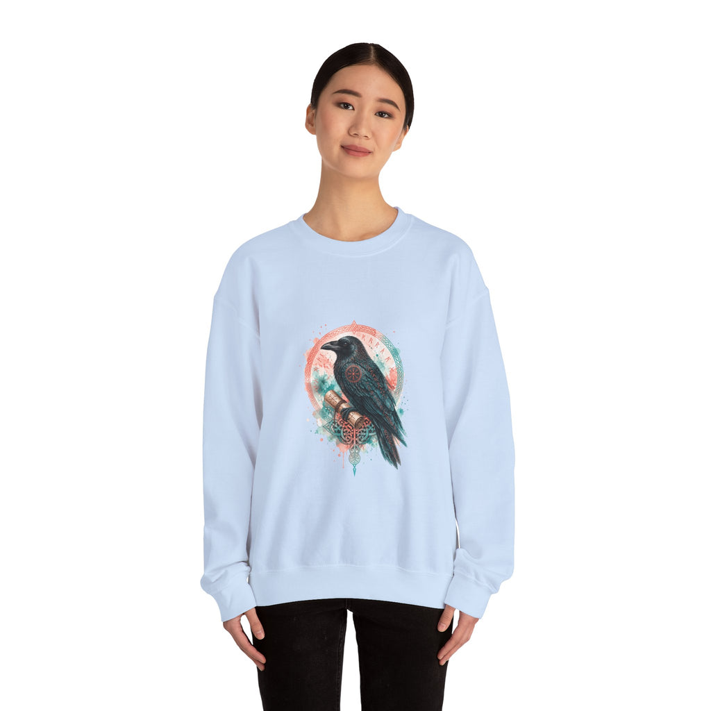 Matching Couple Sweatshirt - Huginn & Muninn Matching Couple Crewneck Sweatshirt Watercolor Art His Hers Engagement Gift - Design B