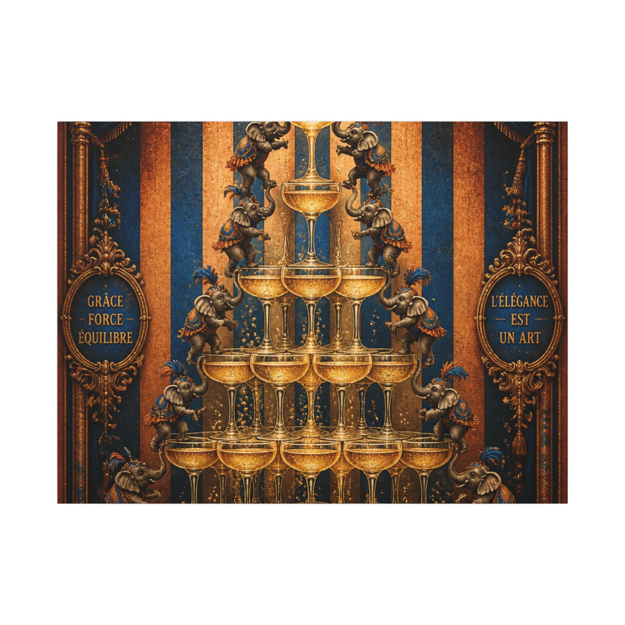 Champagne Tower Elephants Wall Art Canvas 24×36 Baroque Studio Decor Maximalist Print