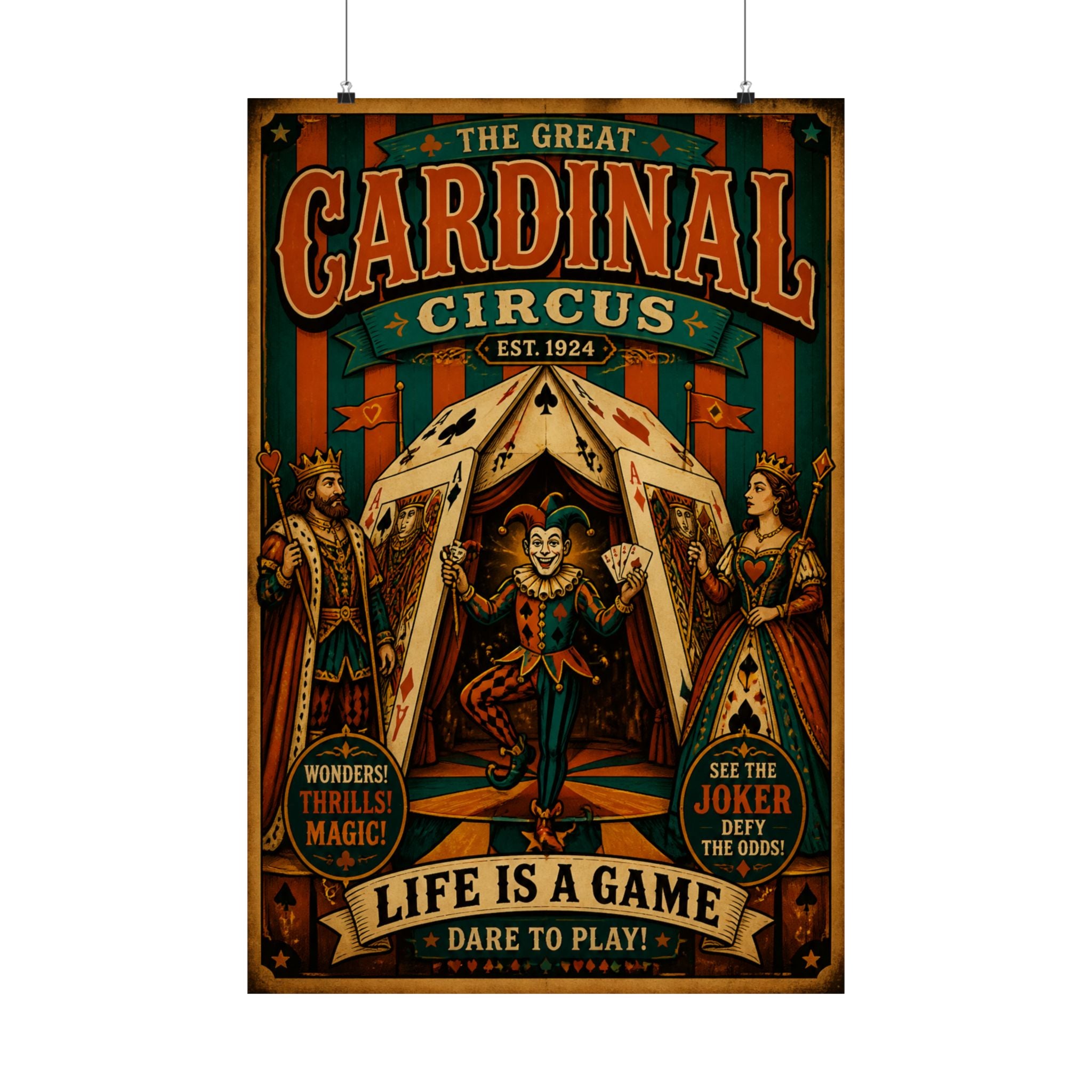Playing Cards Tent Wall Art Poster 18×24 Vintage Circus Kitchen Decor Maximalist Print