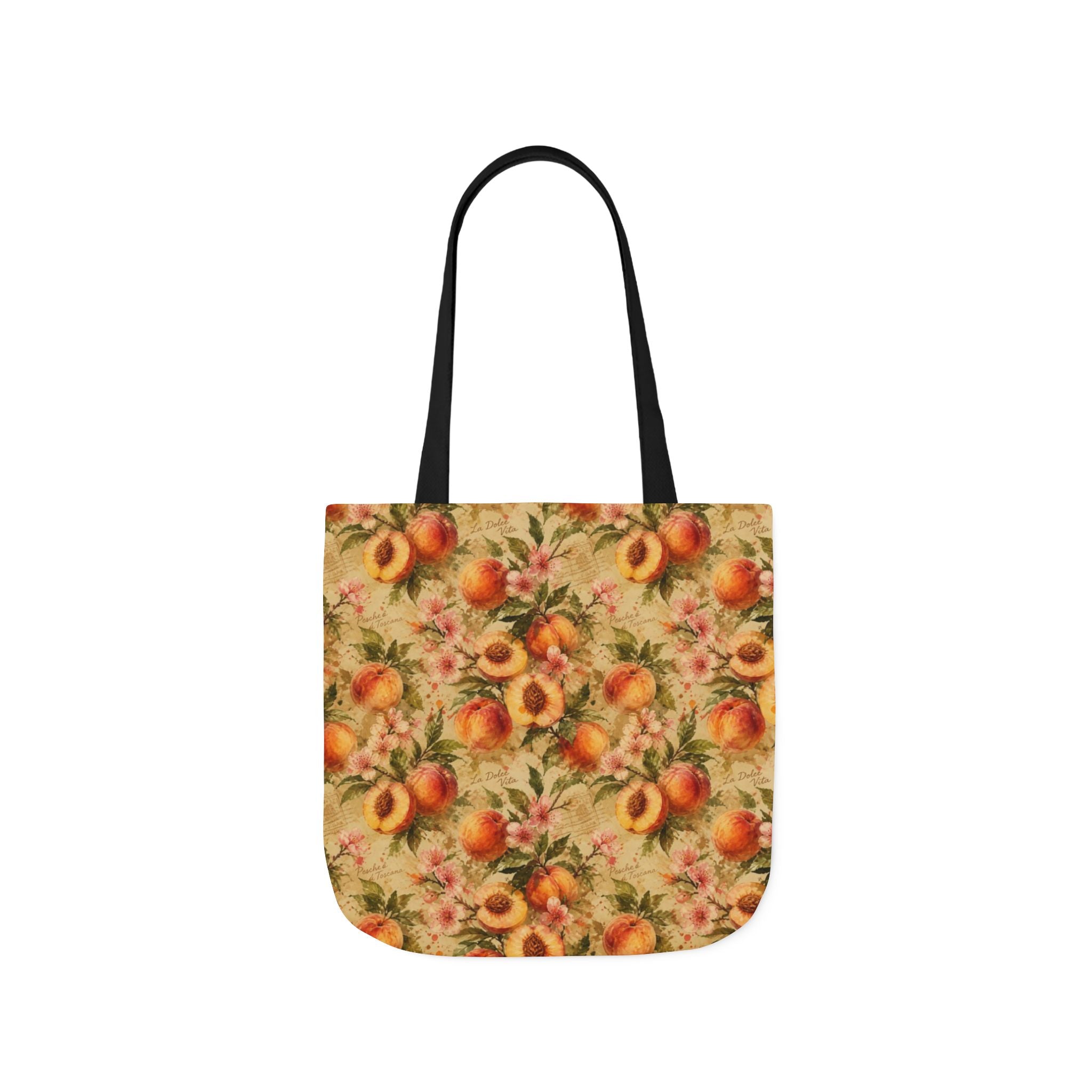 Ripe Peaches Canvas Tote Bag Mediterranean Kitchen Watercolor Splash Design Italian Cottagecore Gift