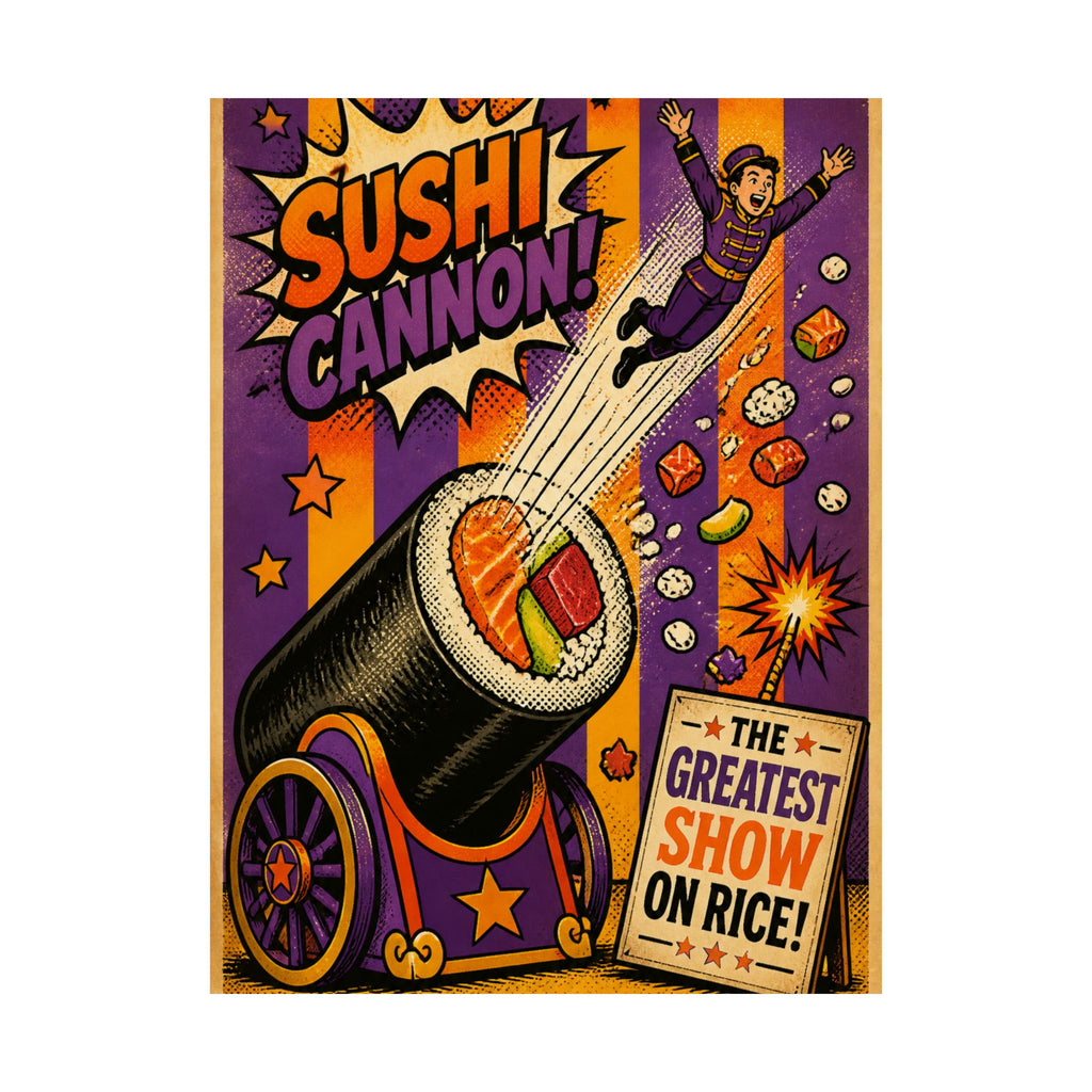 Sushi Roll Cannon Wall Art Poster 24×36 Pop Art Restaurant Decor Maximalist Print