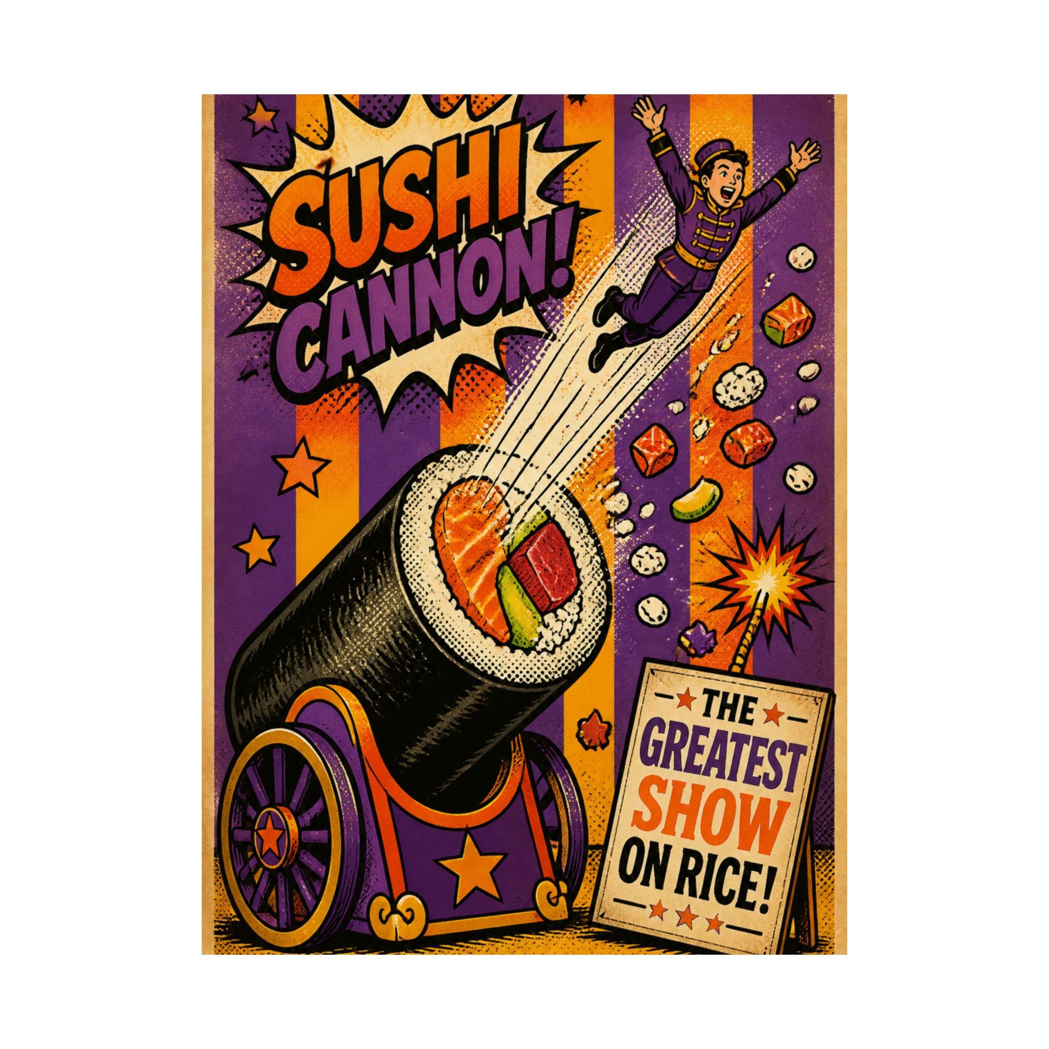 Sushi Roll Cannon Wall Art Poster 24×36 Pop Art Restaurant Decor Maximalist Print