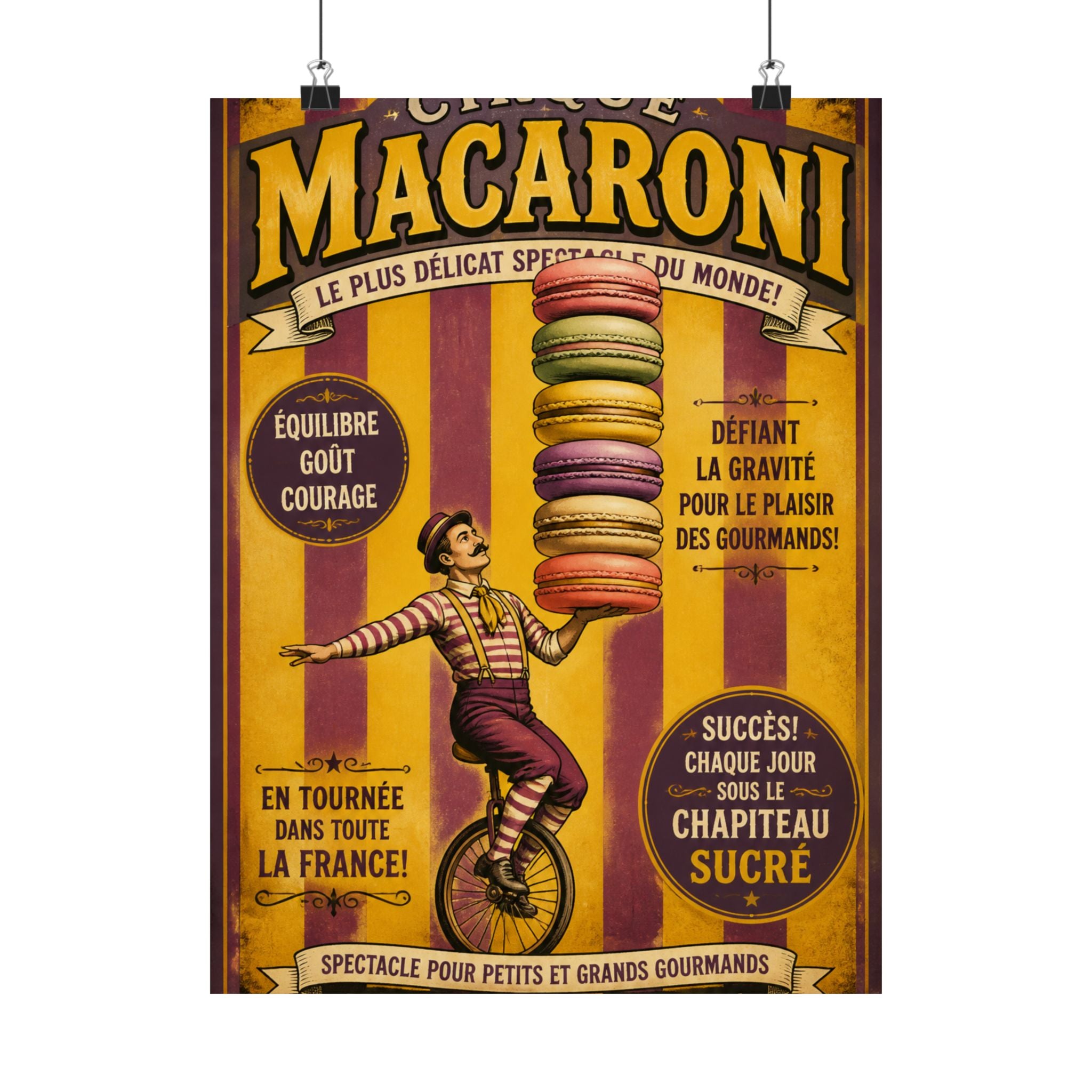 Macaron Balancing Tower Wall Art Poster 24×36 Vintage Circus Bedroom Decor Maximalist Print