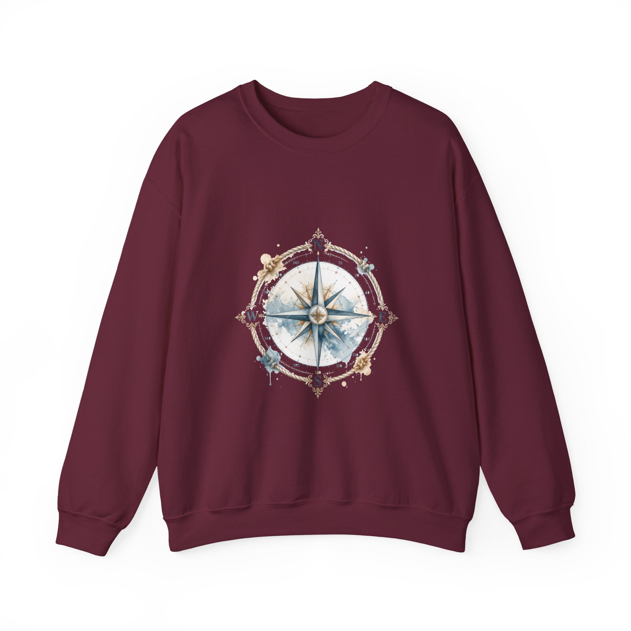 Matching Couple Sweatshirt - Compass North & South Matching Couple Crewneck Sweatshirt Watercolor Art His Hers Engagement Gift - Design A