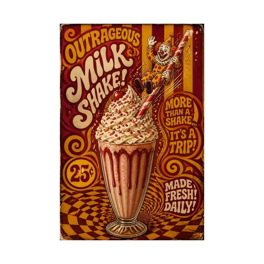 Milkshake Slide Clown Wall Art Poster 24×36 Psychedelic Dining Room Decor Maximalist Print