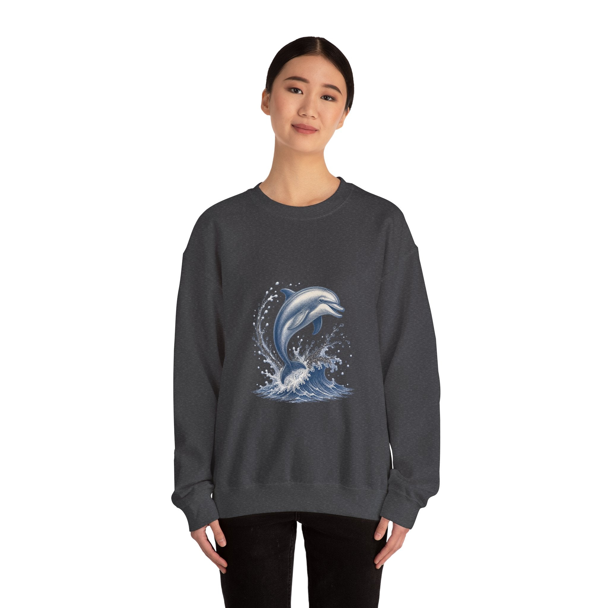 Matching Couple Sweatshirt - Shark & Dolphin Matching Couple Premium Fleece Sweatshirt Vintage Art His Hers Honeymoon Gift - Design B