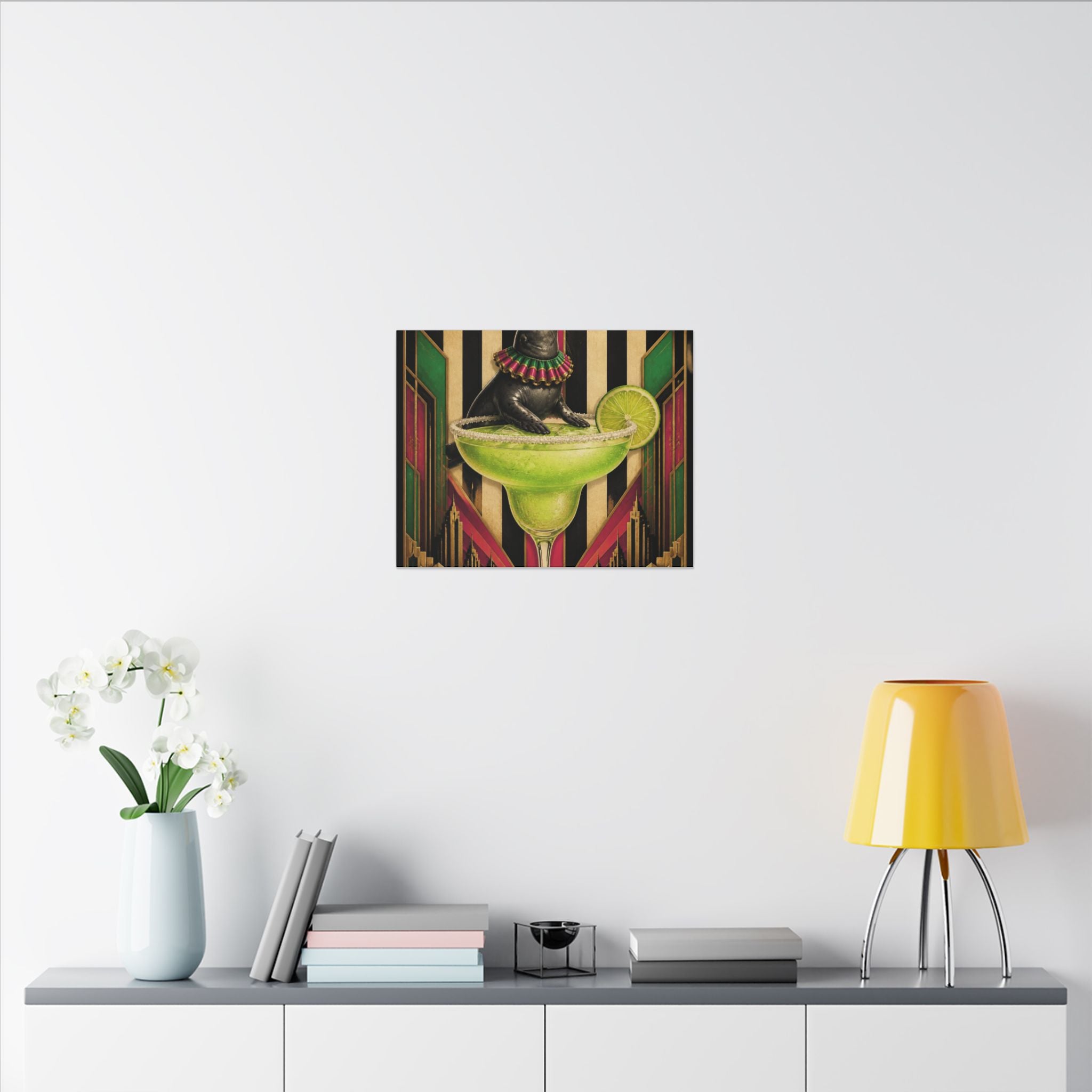 Margarita Balancing Seal Wall Art Canvas 24×36 Art Deco Bar Area Decor Maximalist Print