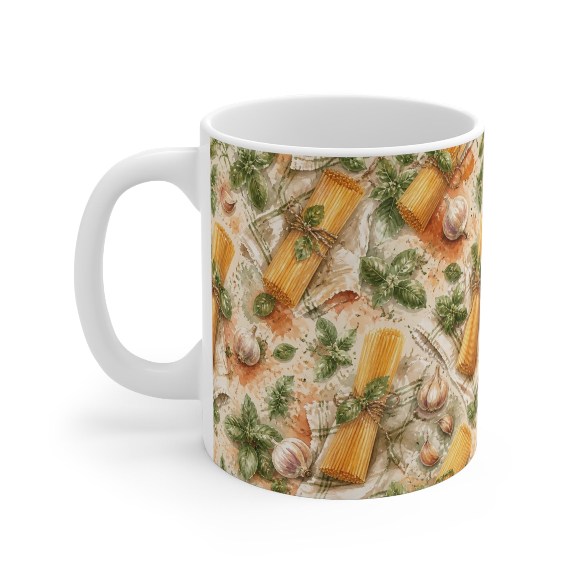 Spaghetti Bundle 11oz Ceramic Mug Mediterranean Kitchen Watercolor Splash Design Italian Cottagecore Gift
