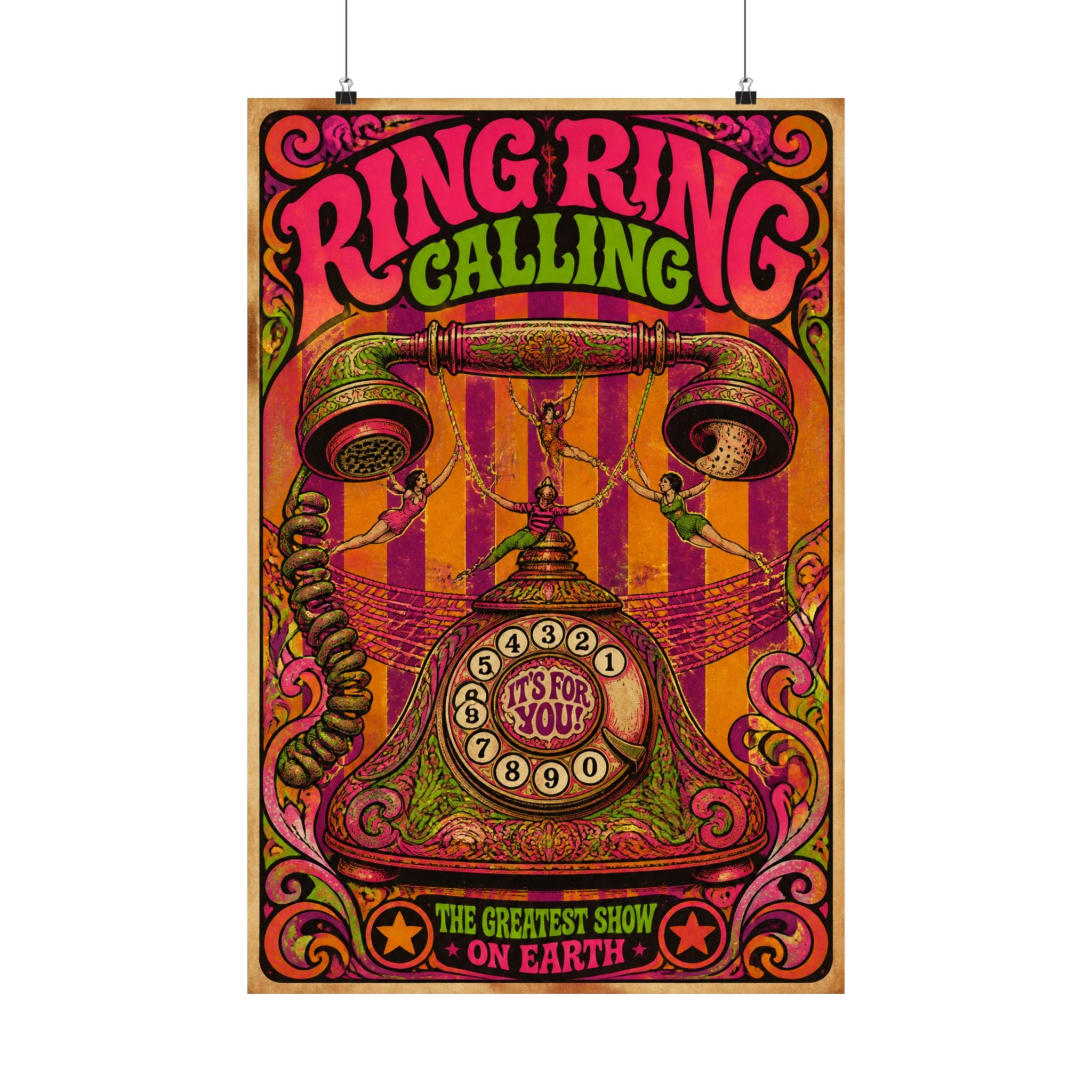 Vintage Telephone Booth Wall Art Poster 24×36 Psychedelic Dining Room Decor Maximalist Print