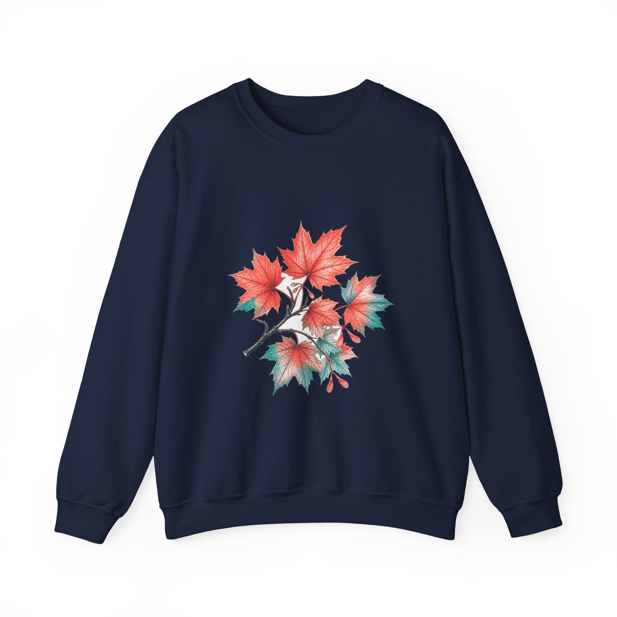 Matching Couple Sweatshirt - Cherry Blossom & Maple Leaf Matching Couple Premium Fleece Sweatshirt Hand-Drawn Art His Hers Anniversary Gift - Design B