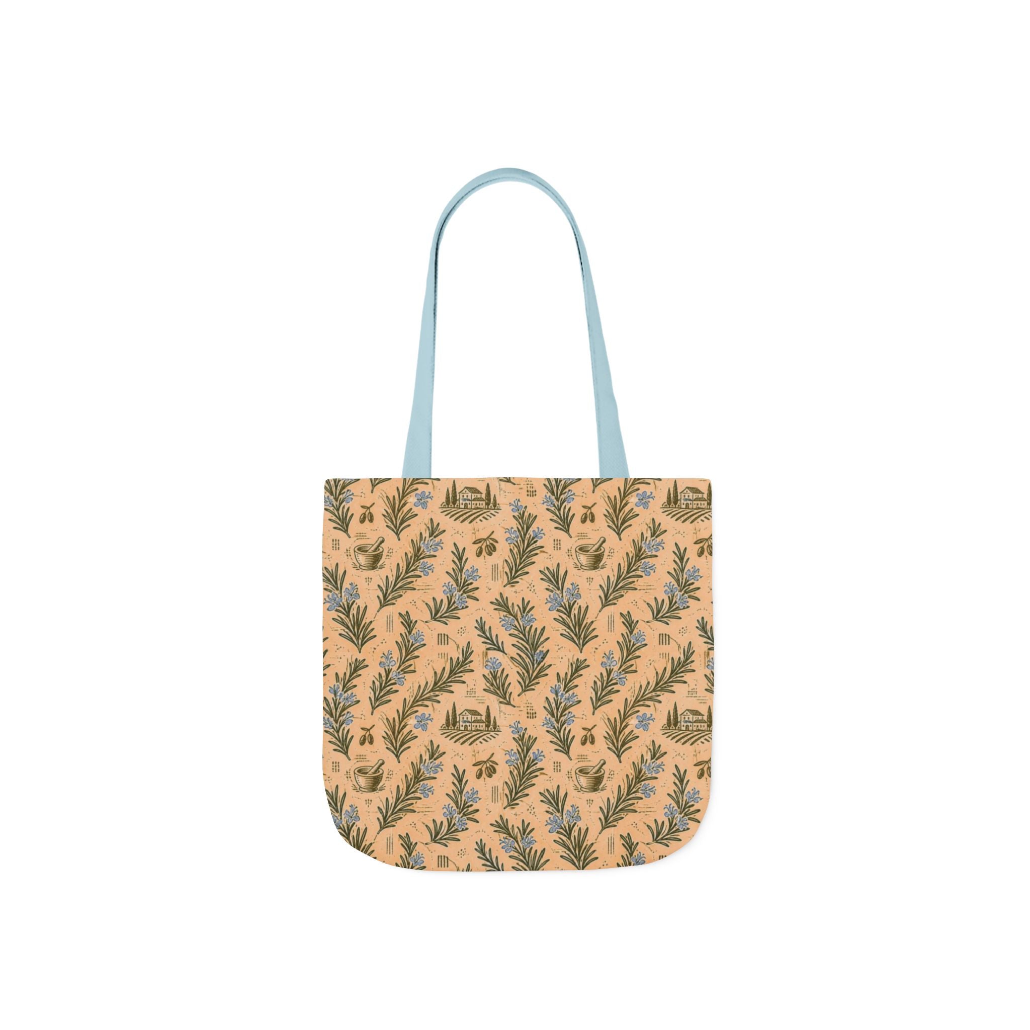 Rosemary Sprigs Canvas Tote Bag Mediterranean Kitchen Linocut Design Italian Cottagecore Gift