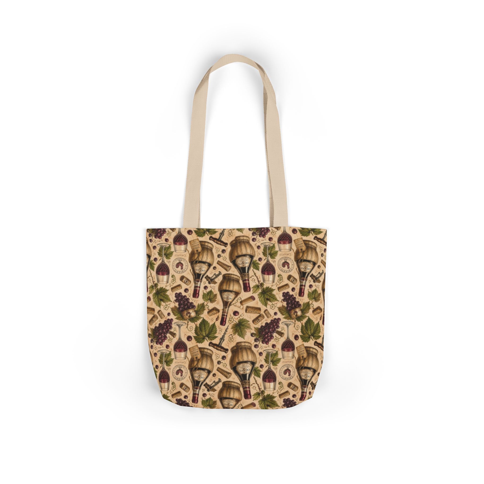 Wine Bottles & Glasses Canvas Tote Bag Mediterranean Kitchen Botanical Design Italian Cottagecore Gift