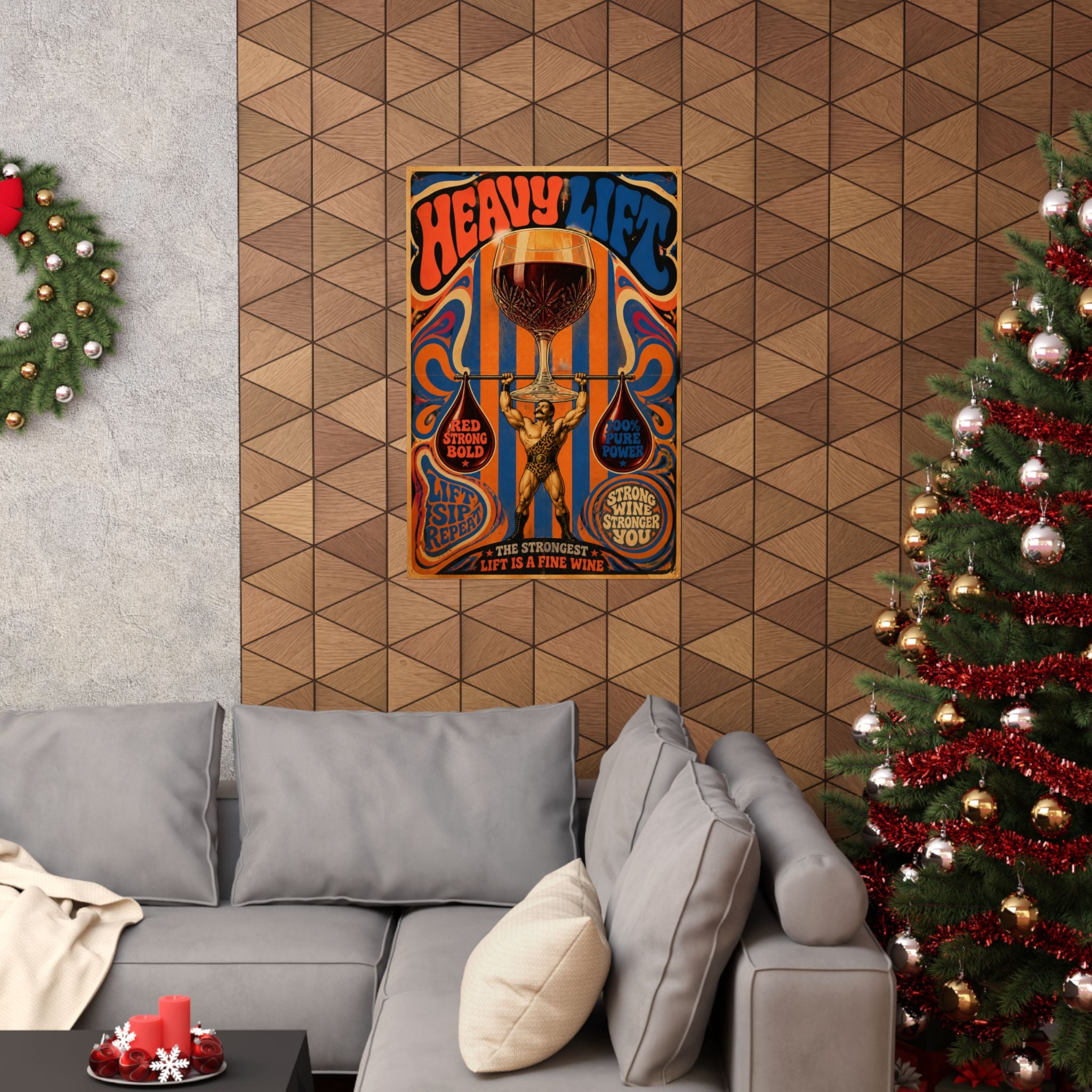 Wine Glass Strongman Wall Art Poster 24×36 Psychedelic Dining Room Decor Maximalist Print