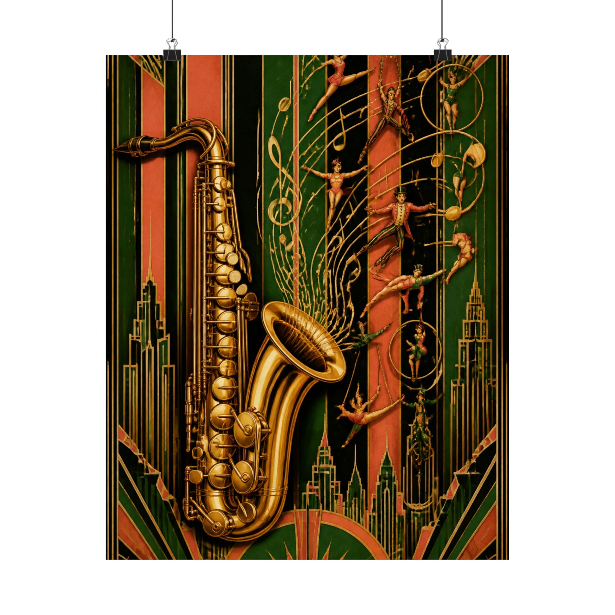 Saxophone Music Circus Wall Art Poster 24×36 Art Deco Bar Area Decor Maximalist Print