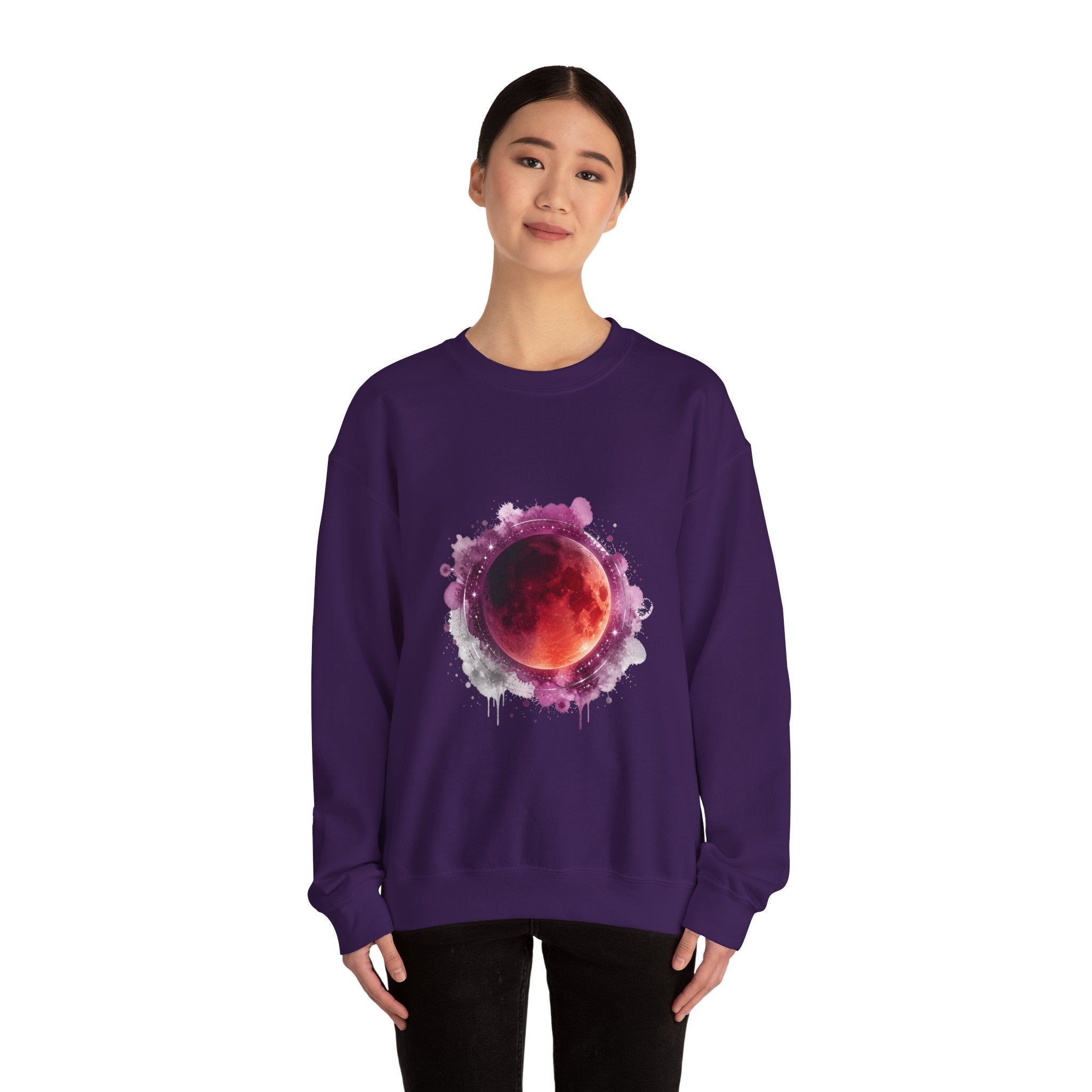 Matching Couple Sweatshirt - Solar & Lunar Eclipse Matching Couple Premium Fleece Sweatshirt Watercolor Art His Hers Birthday Gift - Design B