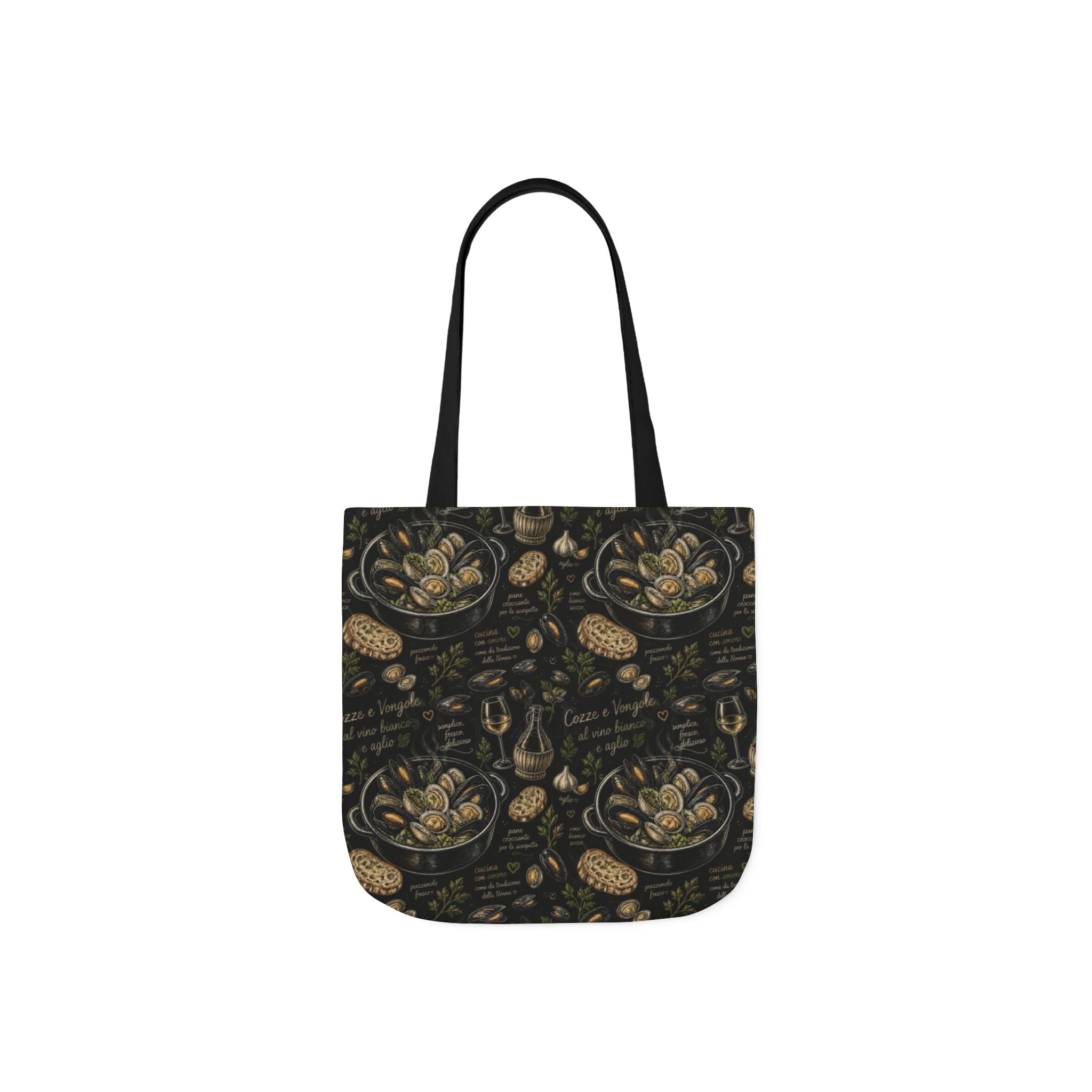 Mussels & Clams Canvas Tote Bag Mediterranean Kitchen Chalk Art Design Italian Cottagecore Gift