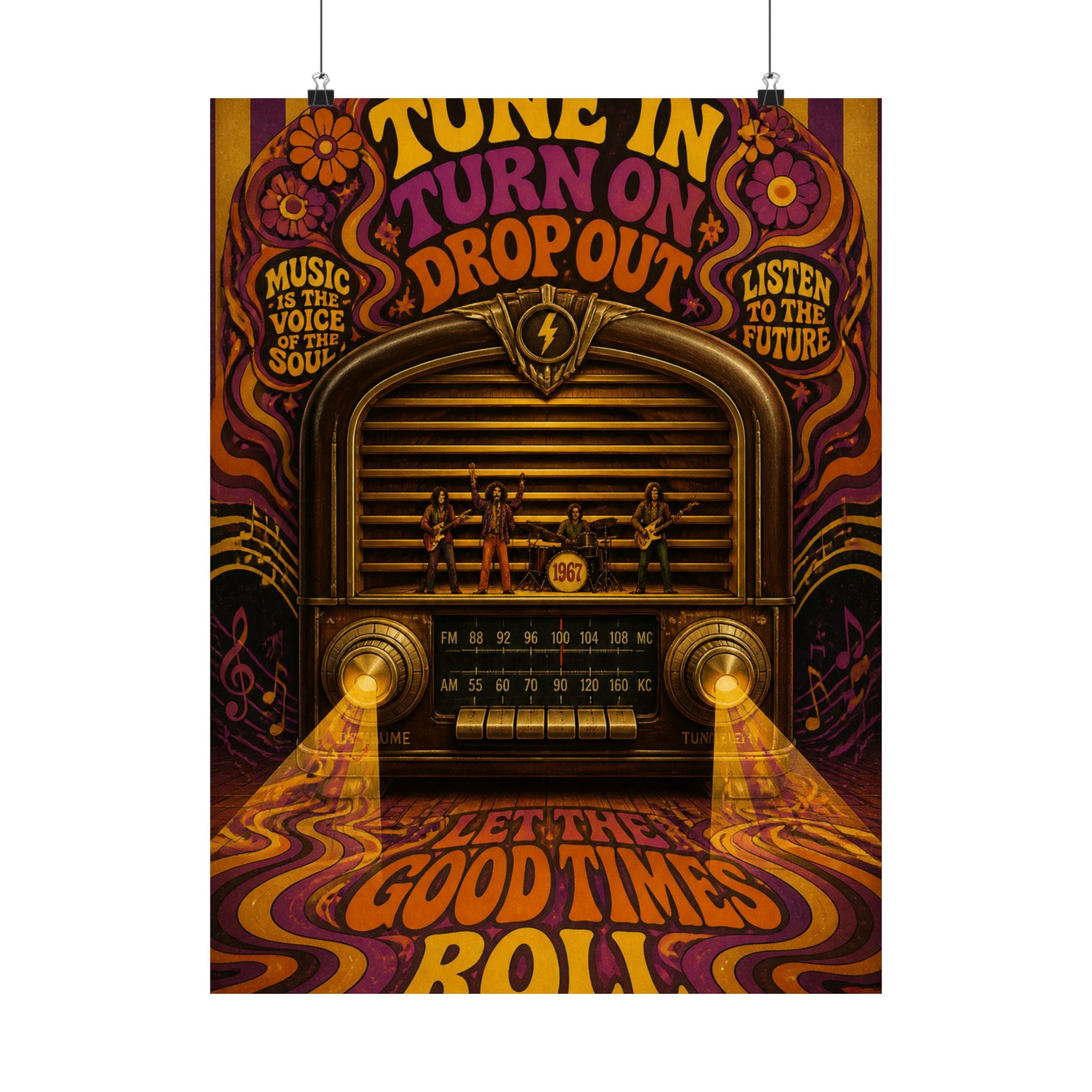 Vintage Radio Stage Wall Art Poster 18×24 Psychedelic Cafe Decor Maximalist Print