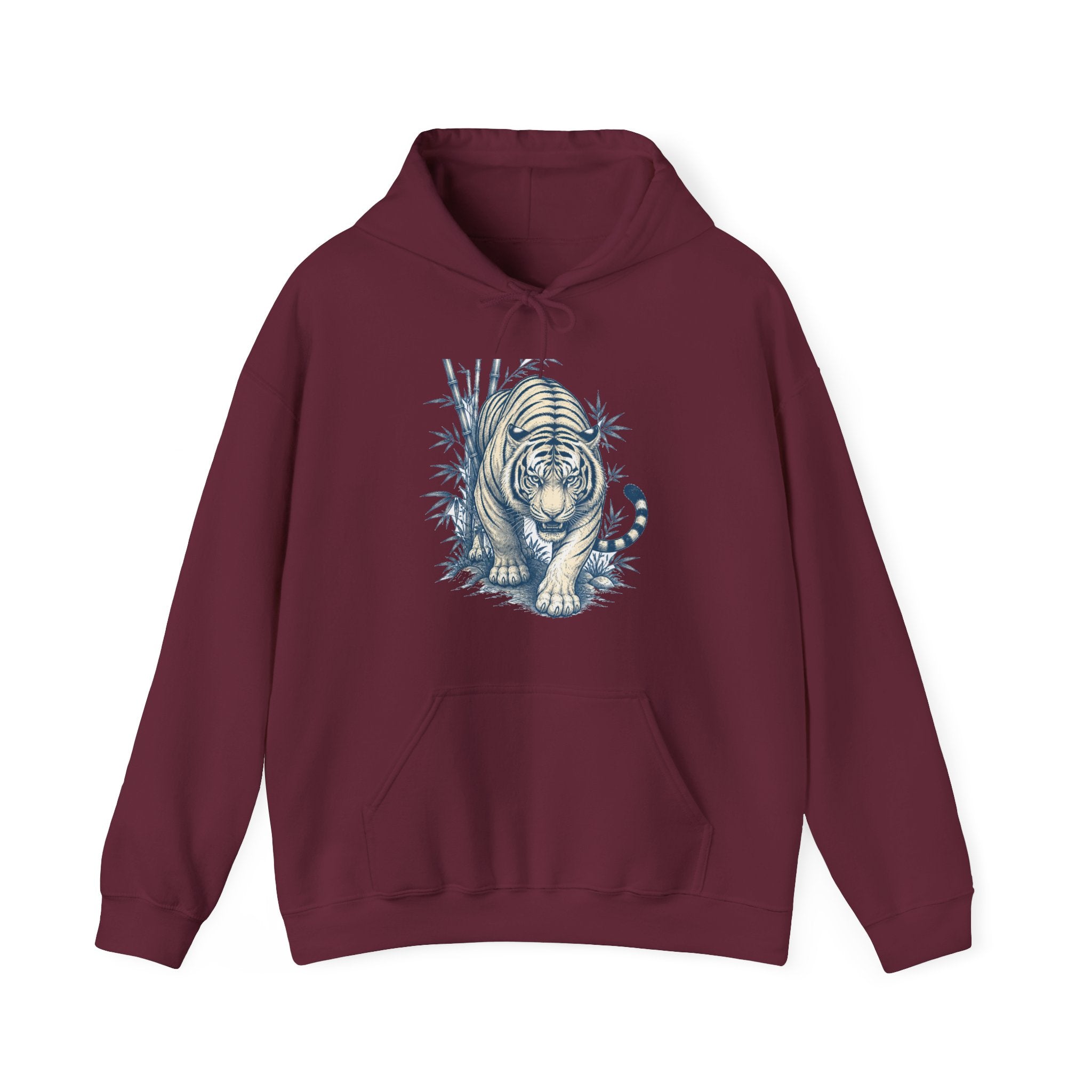 Matching Couple Sweatshirt - Tiger & Crane Matching Couple Hooded Sweatshirt Hand-Drawn Art His Hers Best Friend Gift - Design A