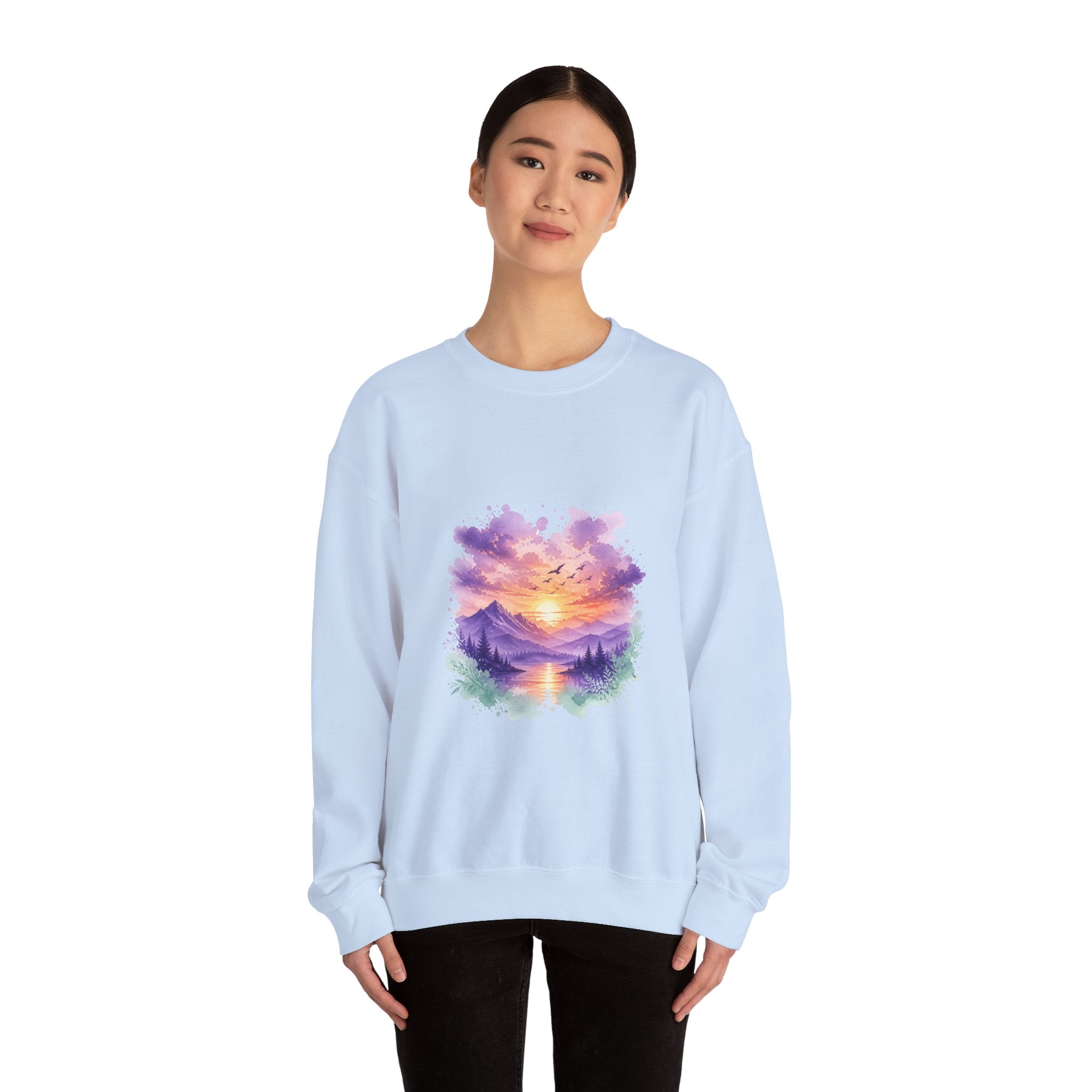 Matching Couple Sweatshirt - Sunrise & Sunset Matching Couple Comfort Colors Crew Watercolor Art His Hers Birthday Gift - Design B