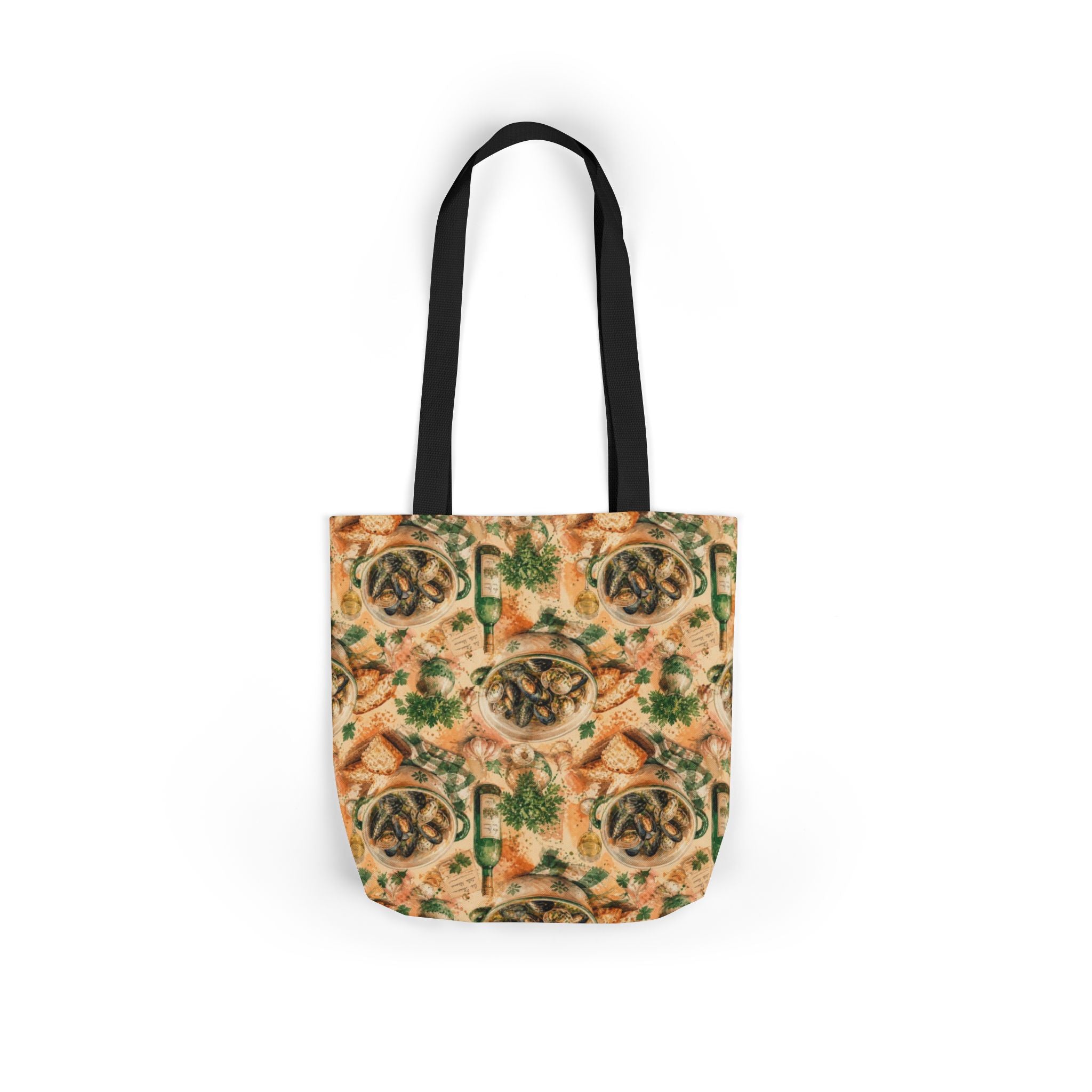 Mussels & Clams Canvas Tote Bag Mediterranean Kitchen Watercolor Splash Design Italian Cottagecore Gift