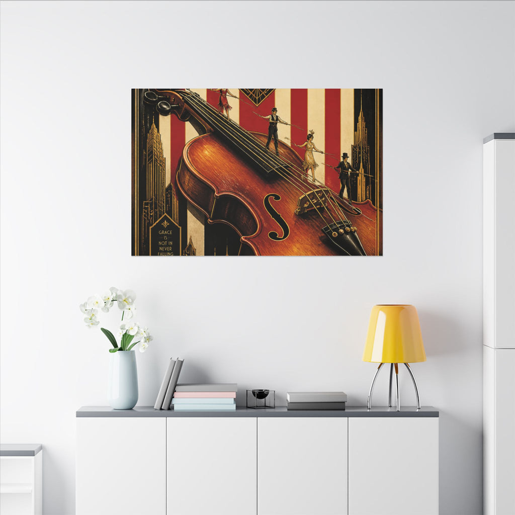 Violin Tightrope Bridge Wall Art Canvas 16×20 Art Deco Entryway Decor Maximalist Print