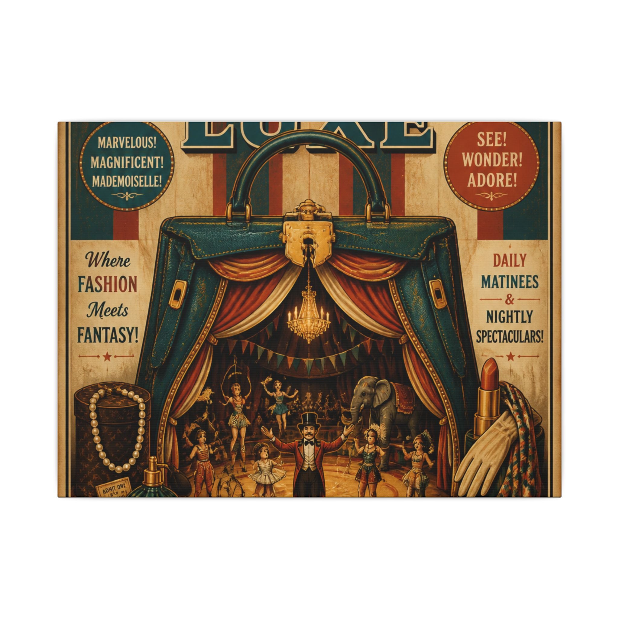 Handbag Big Top Wall Art Canvas 24×36 Vintage Circus Bedroom Decor Maximalist Print