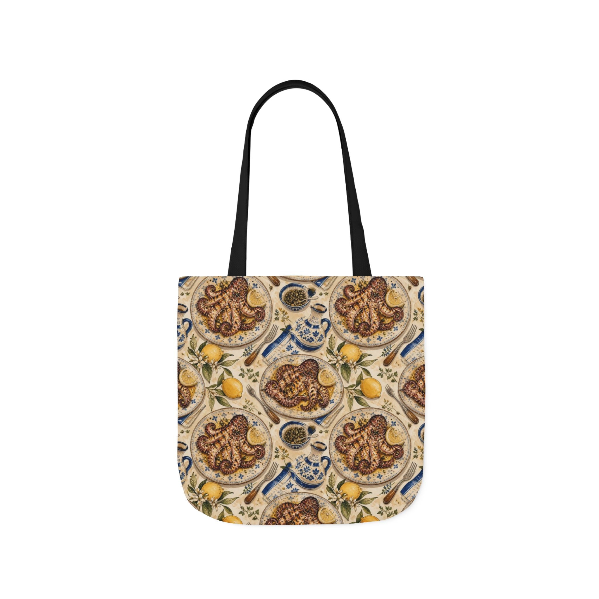 Grilled Octopus Canvas Tote Bag Mediterranean Kitchen Watercolor Design Italian Cottagecore Gift