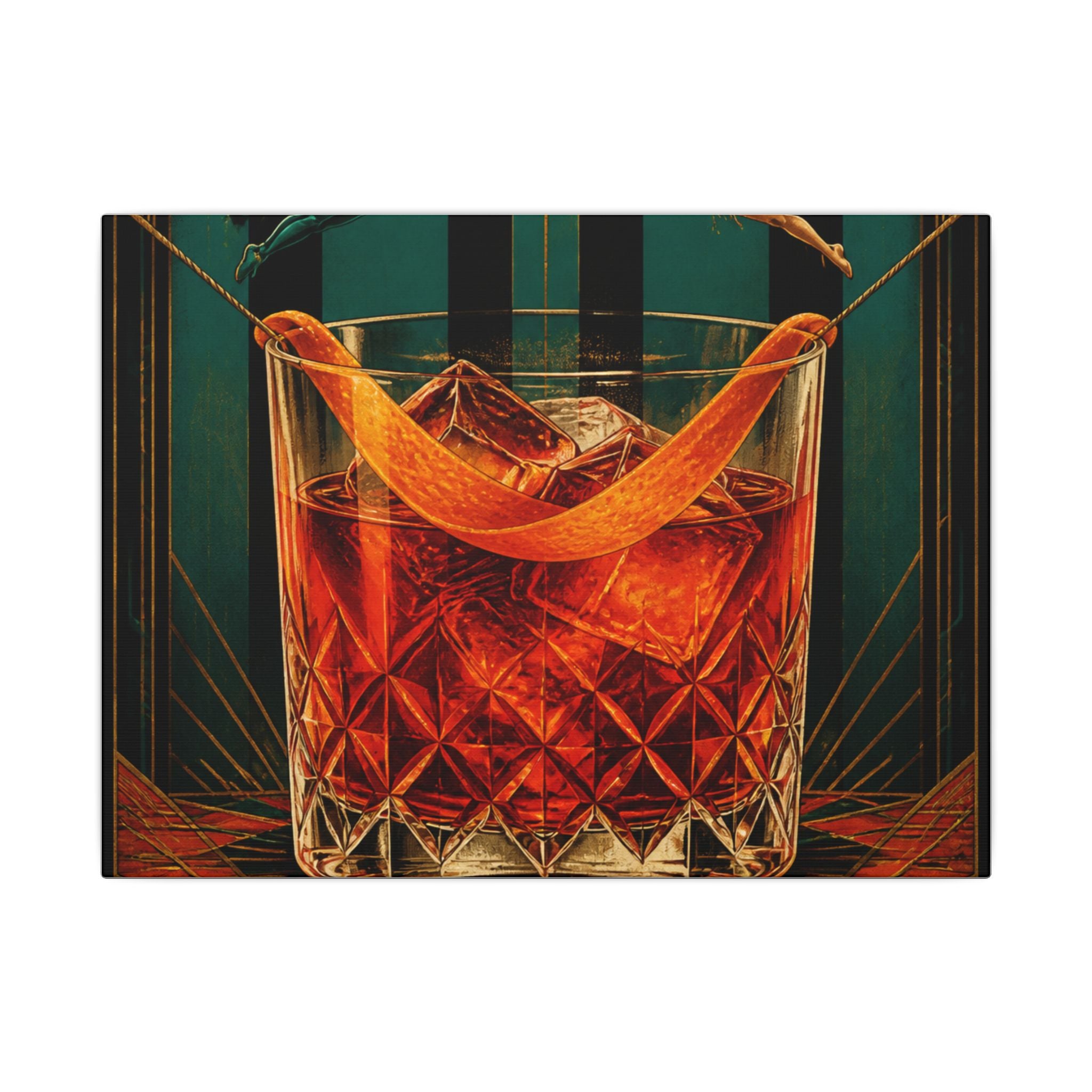 Negroni Trapeze Act Wall Art Canvas 24×36 Art Deco Bar Area Decor Maximalist Print