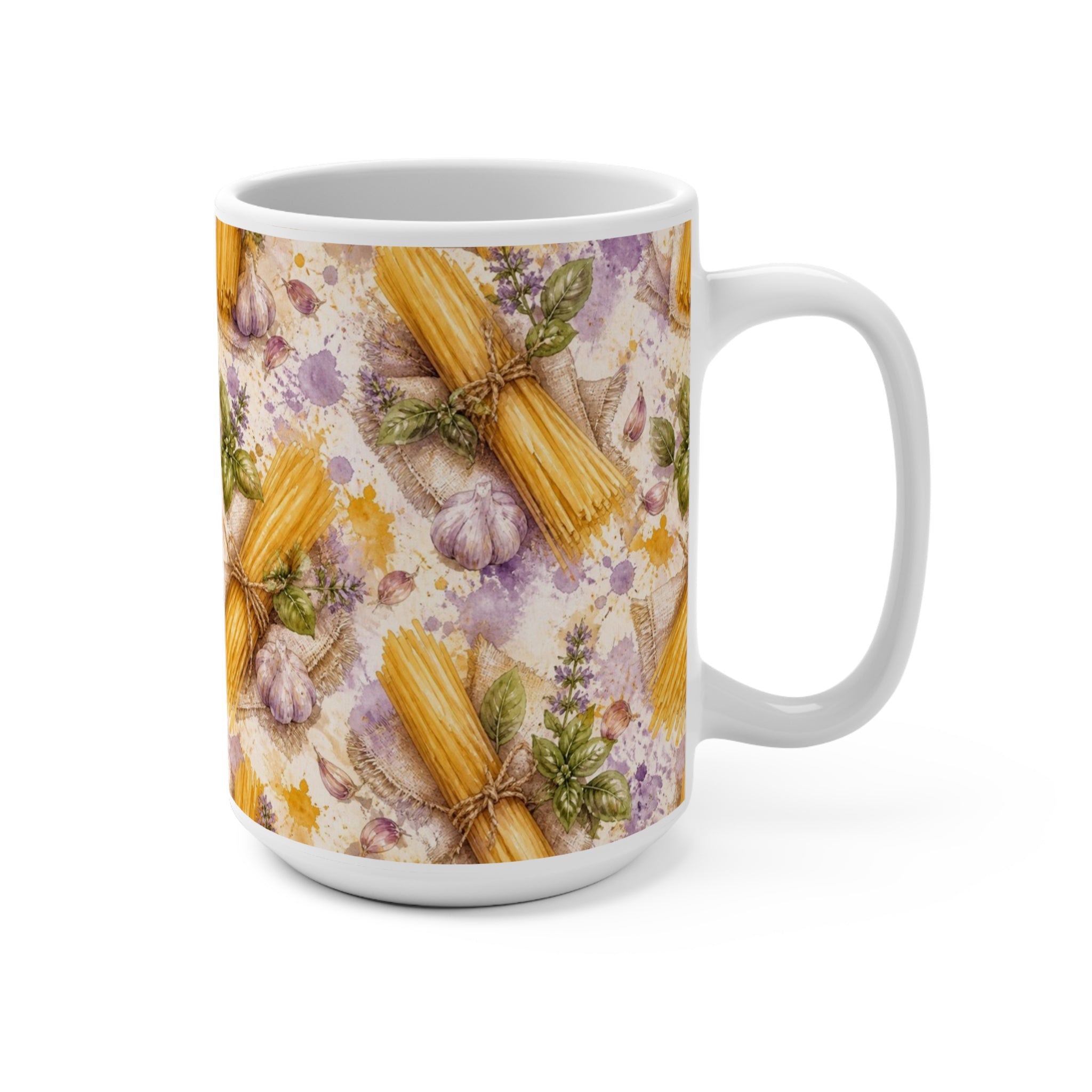Spaghetti Bundle 15oz Ceramic Mug Mediterranean Kitchen Watercolor Splash Design Italian Cottagecore Gift