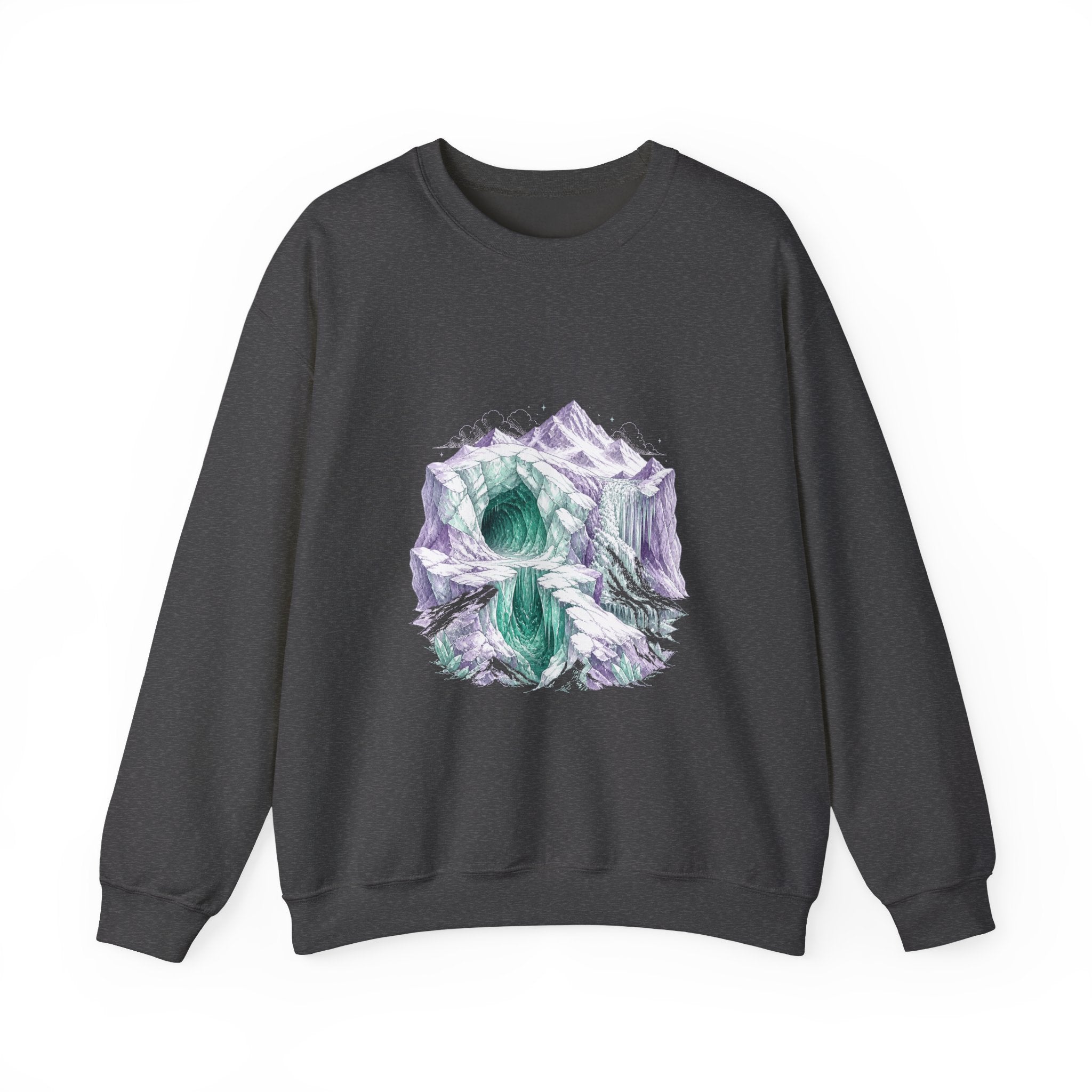Matching Couple Sweatshirt - Volcano & Glacier Matching Couple Premium Fleece Sweatshirt Hand-Drawn Art His Hers Anniversary Gift - Design B