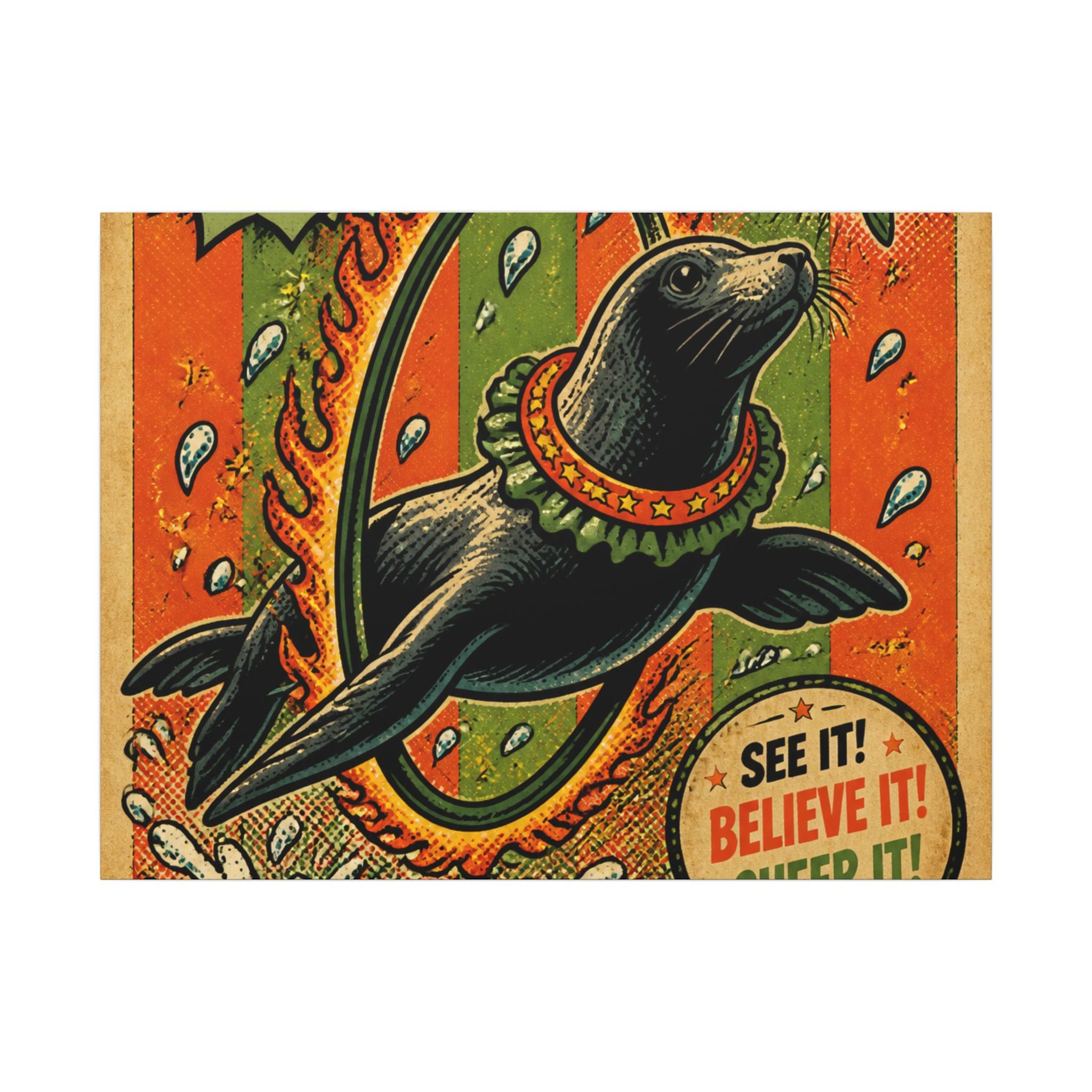 Seal Fire Hoop Wall Art Canvas 24×36 Pop Art Restaurant Decor Maximalist Print