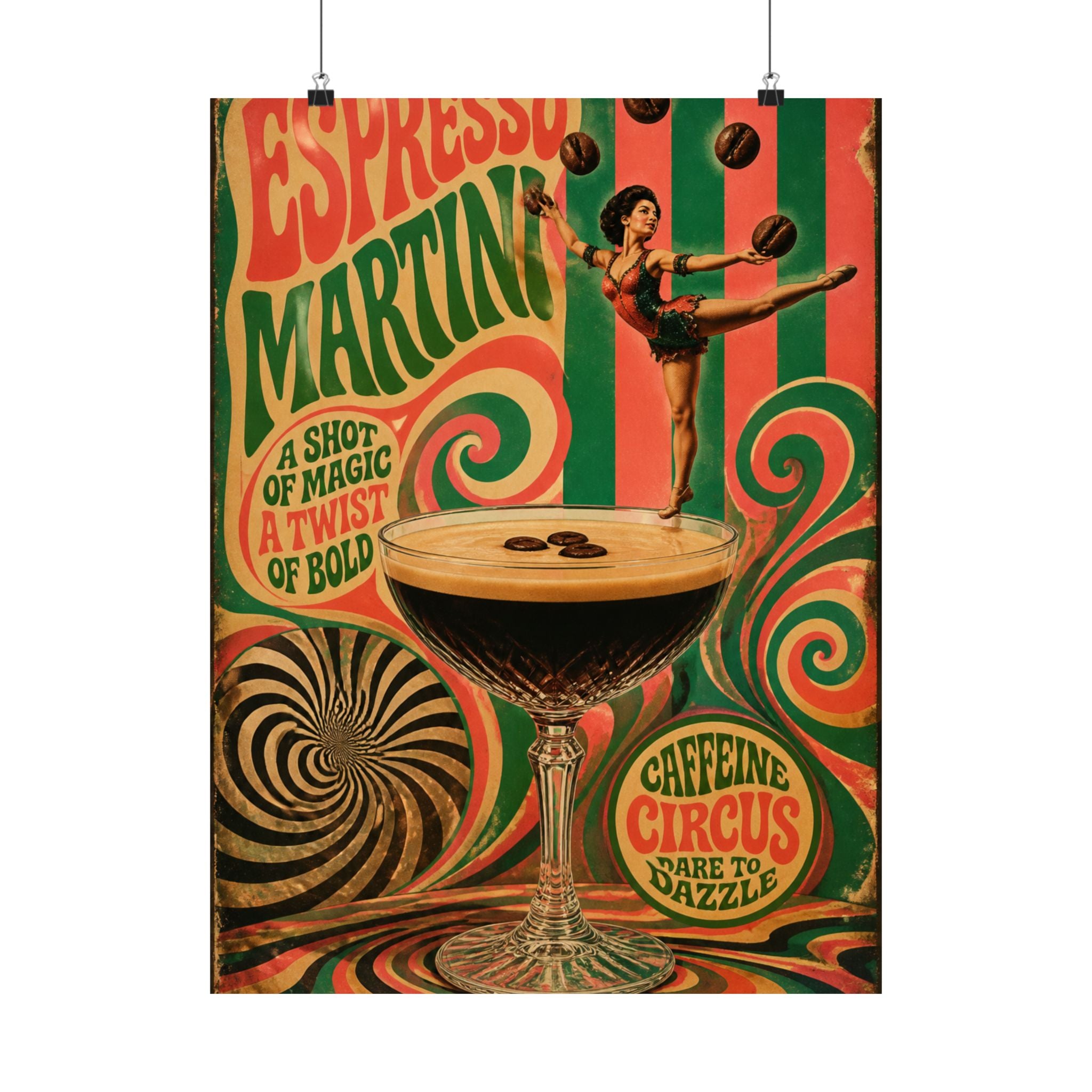 Espresso Martini Acrobat Wall Art Poster 24×36 Psychedelic Dining Room Decor Maximalist Print
