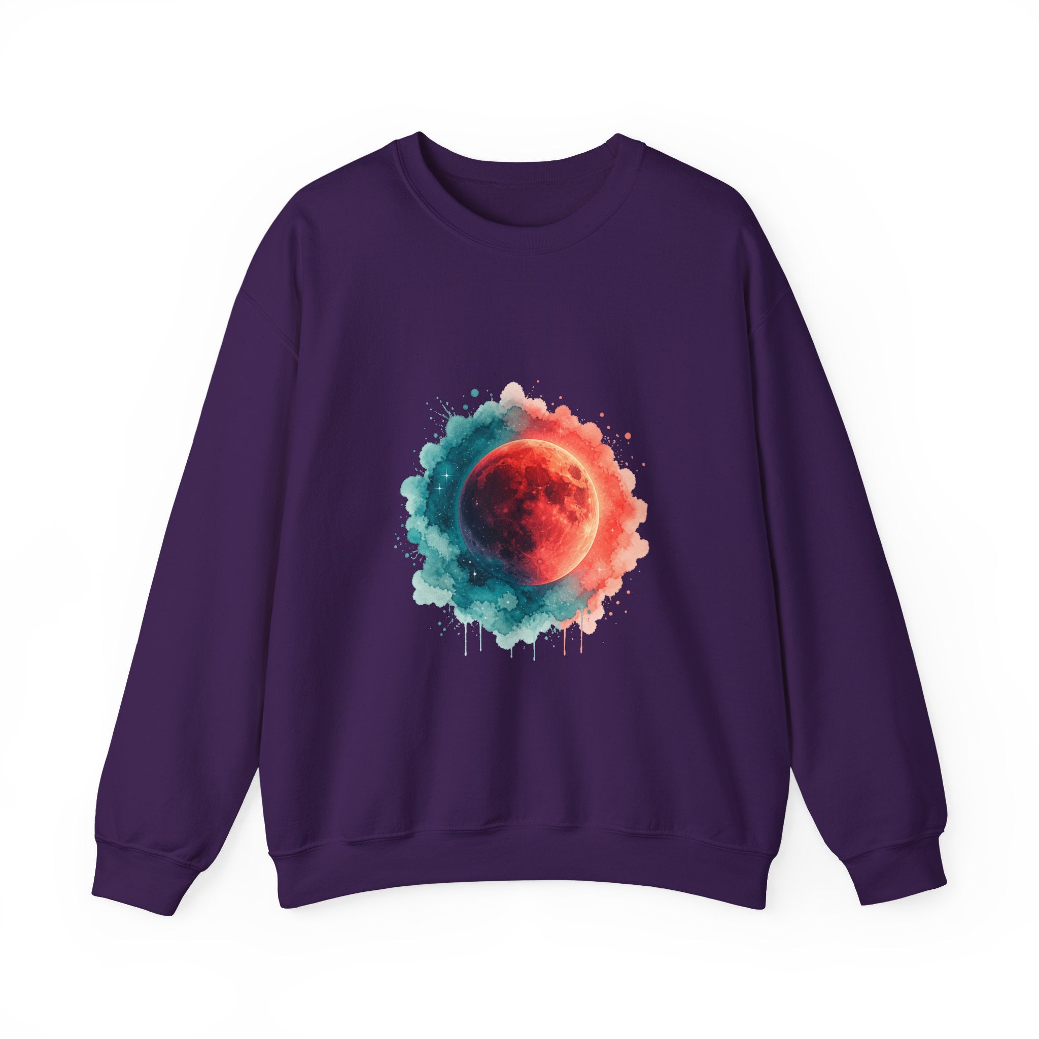 Matching Couple Sweatshirt - Solar & Lunar Eclipse Matching Couple Crewneck Sweatshirt Watercolor Art His Hers Engagement Gift - Design B