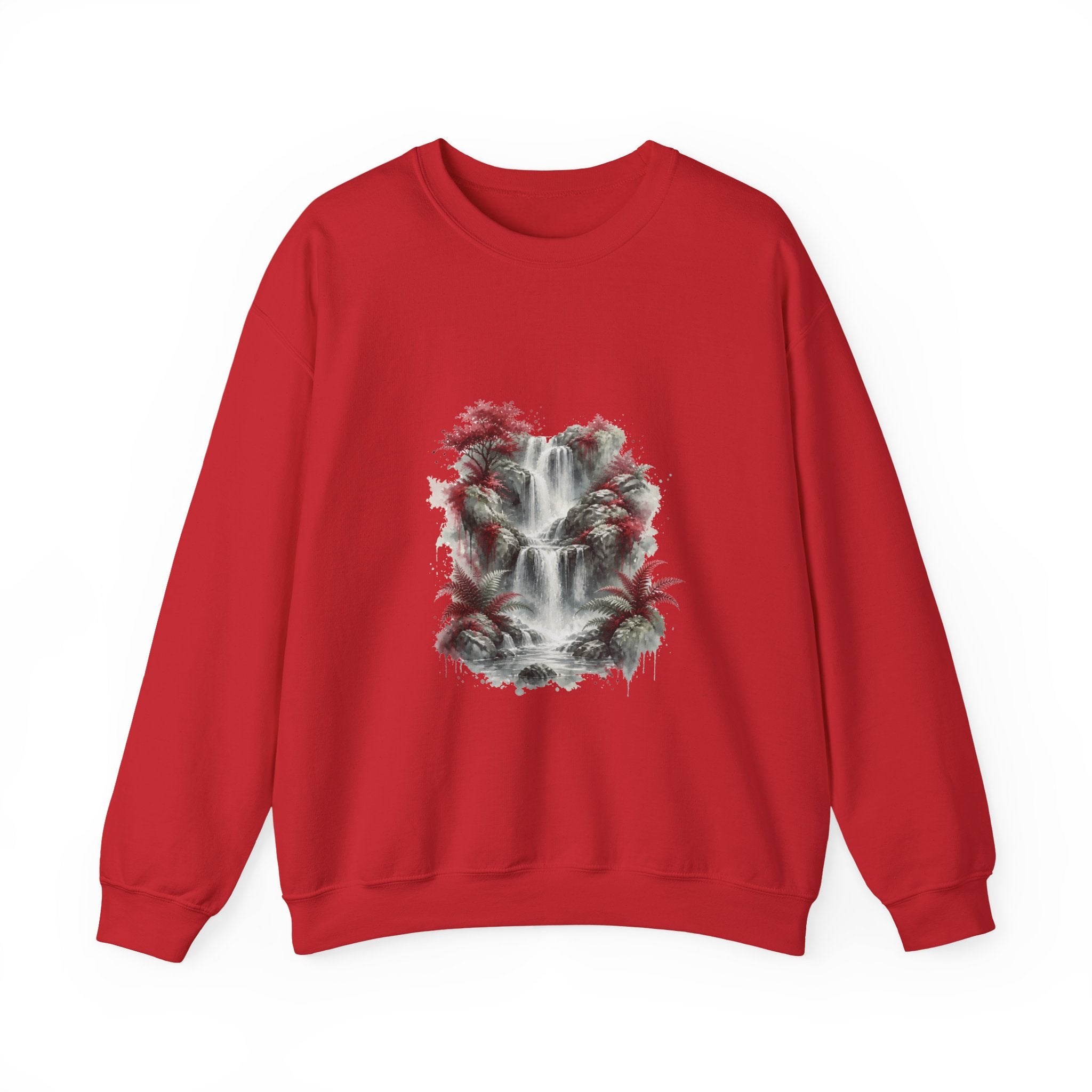 Matching Couple Sweatshirt - Wildfire & Waterfall Matching Couple Crewneck Sweatshirt Watercolor Art His Hers Engagement Gift - Design B