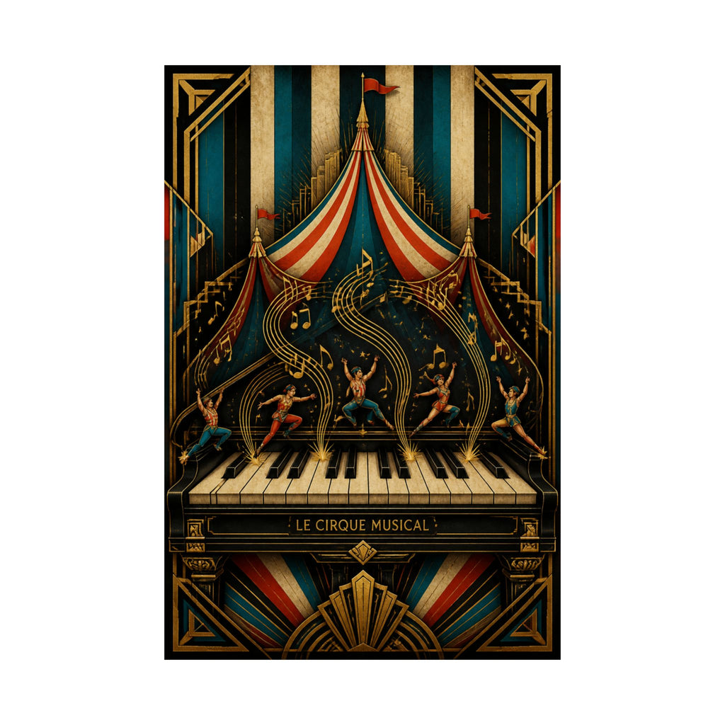Grand Piano Acrobats Wall Art Poster 24×36 Art Deco Bar Area Decor Maximalist Print