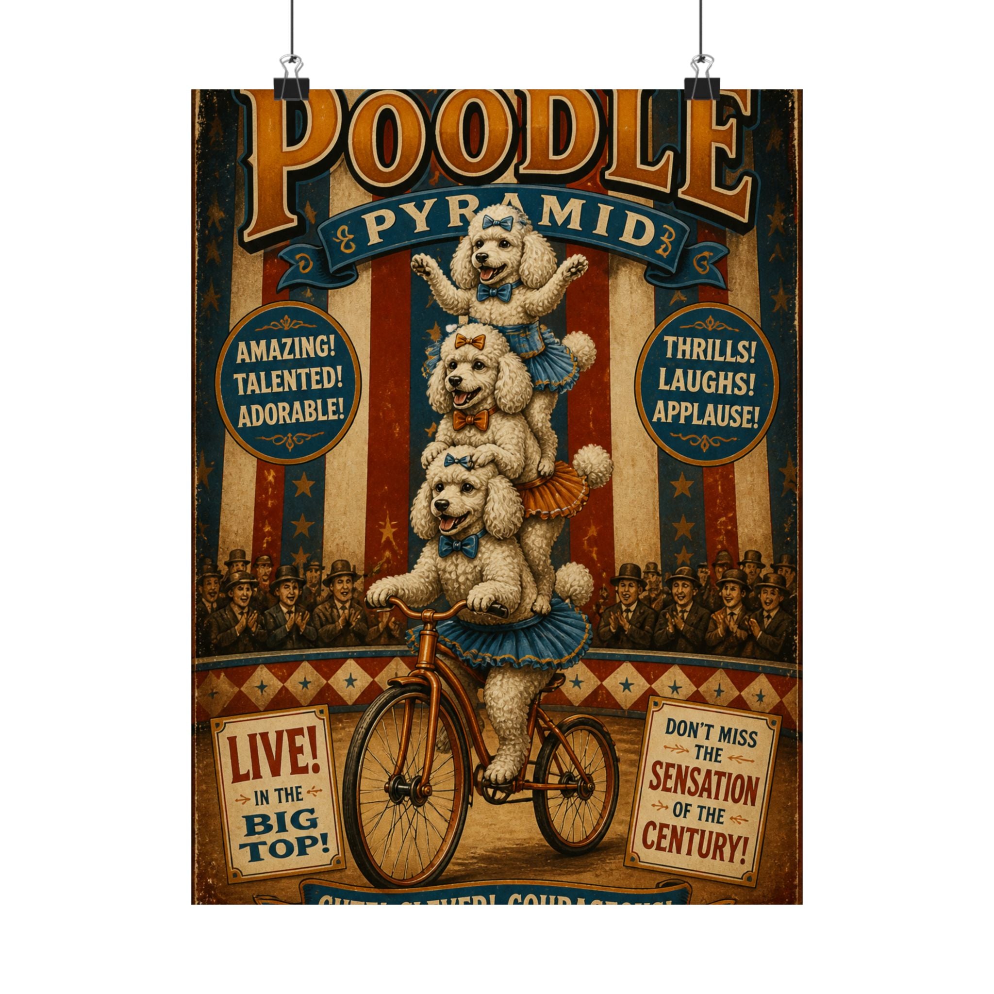 Poodle Stack Bicycle Wall Art Poster 18×24 Vintage Circus Kitchen Decor Maximalist Print