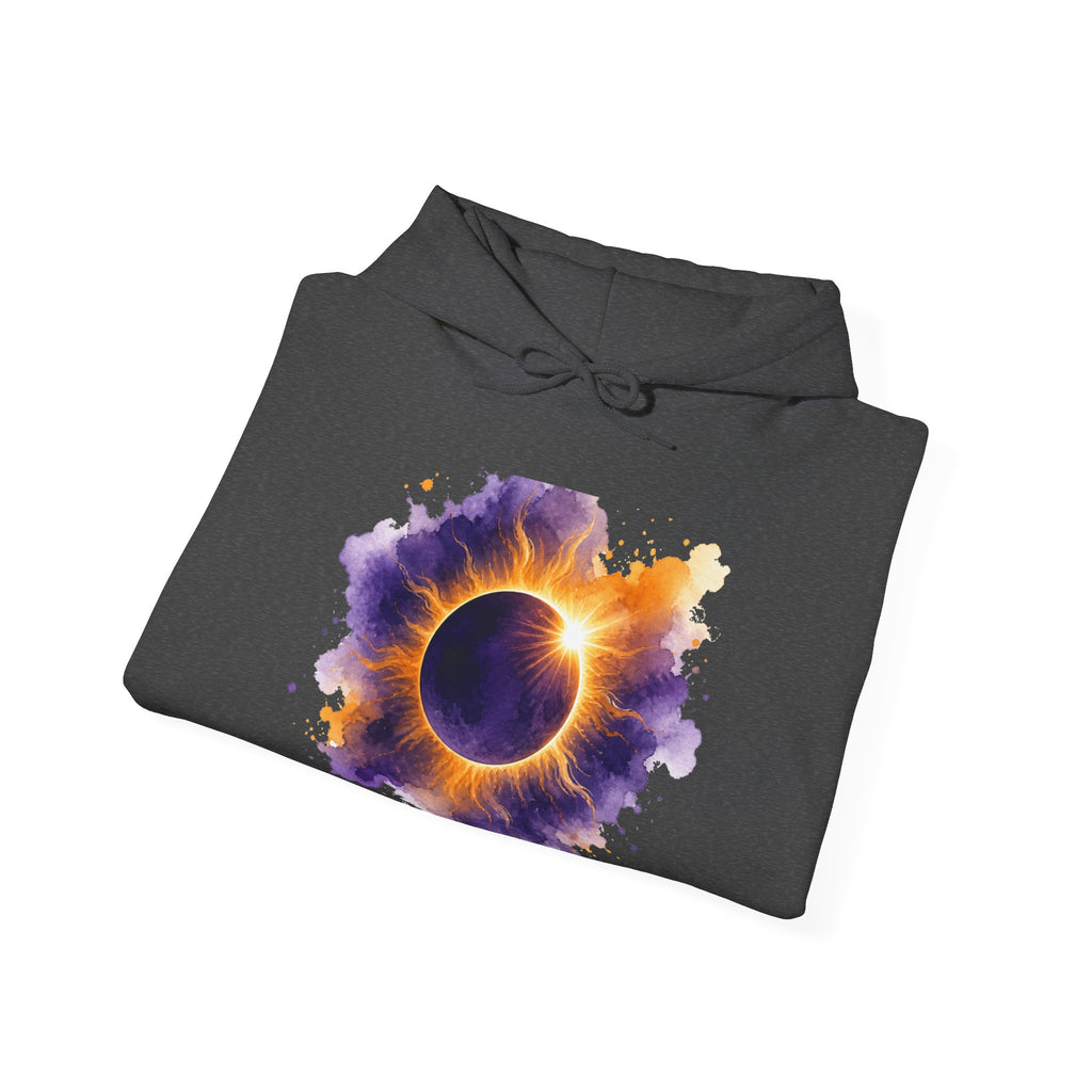 Matching Couple Sweatshirt - Solar & Lunar Eclipse Matching Couple Hooded Sweatshirt Watercolor Art His Hers Engagement Gift - Design A