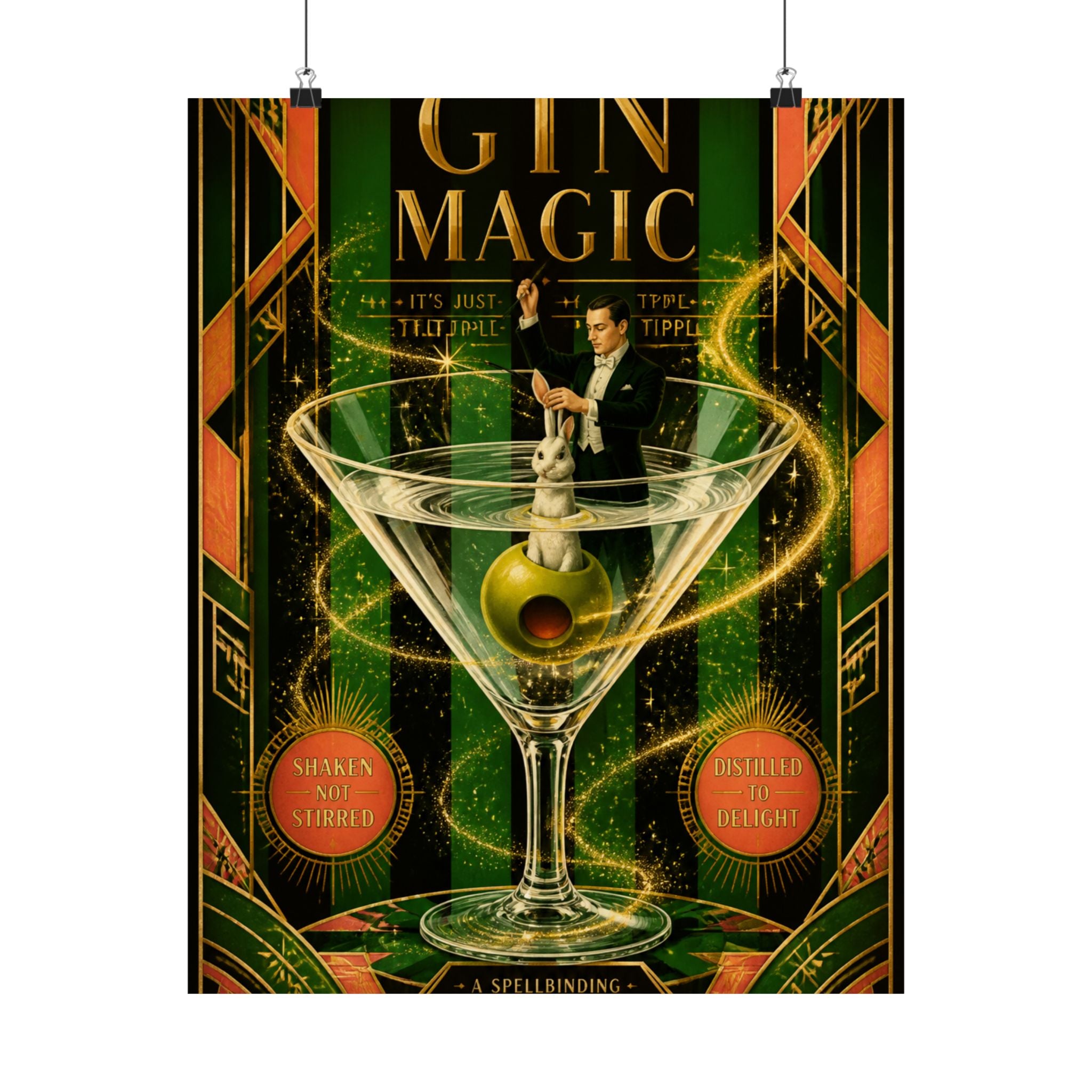 Martini Magician Wall Art Poster 24×36 Art Deco Bar Area Decor Maximalist Print