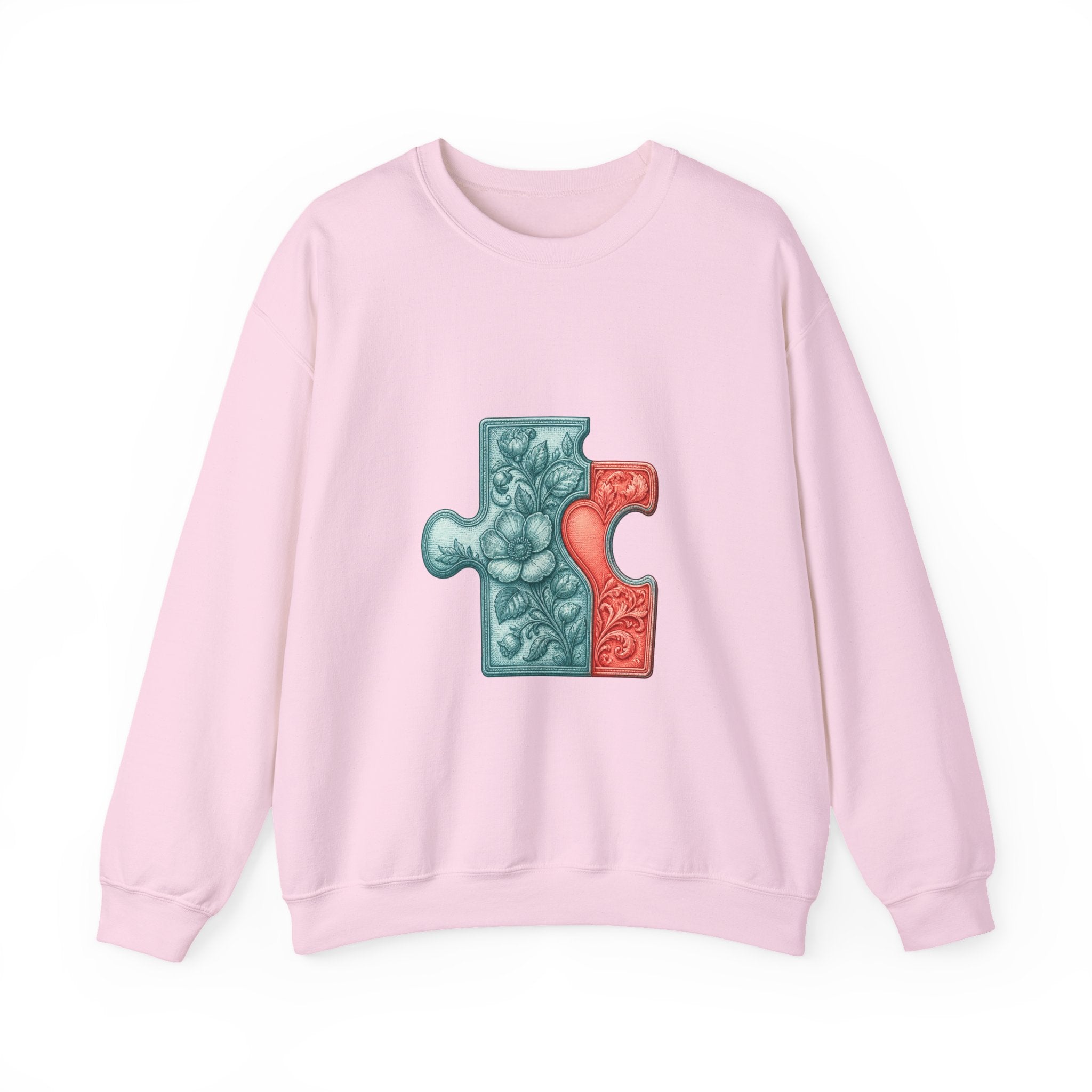 Matching Couple Sweatshirt - Puzzle Pieces Matching Couple Crewneck Sweatshirt Vintage Art His Hers Wedding Gift - Design A