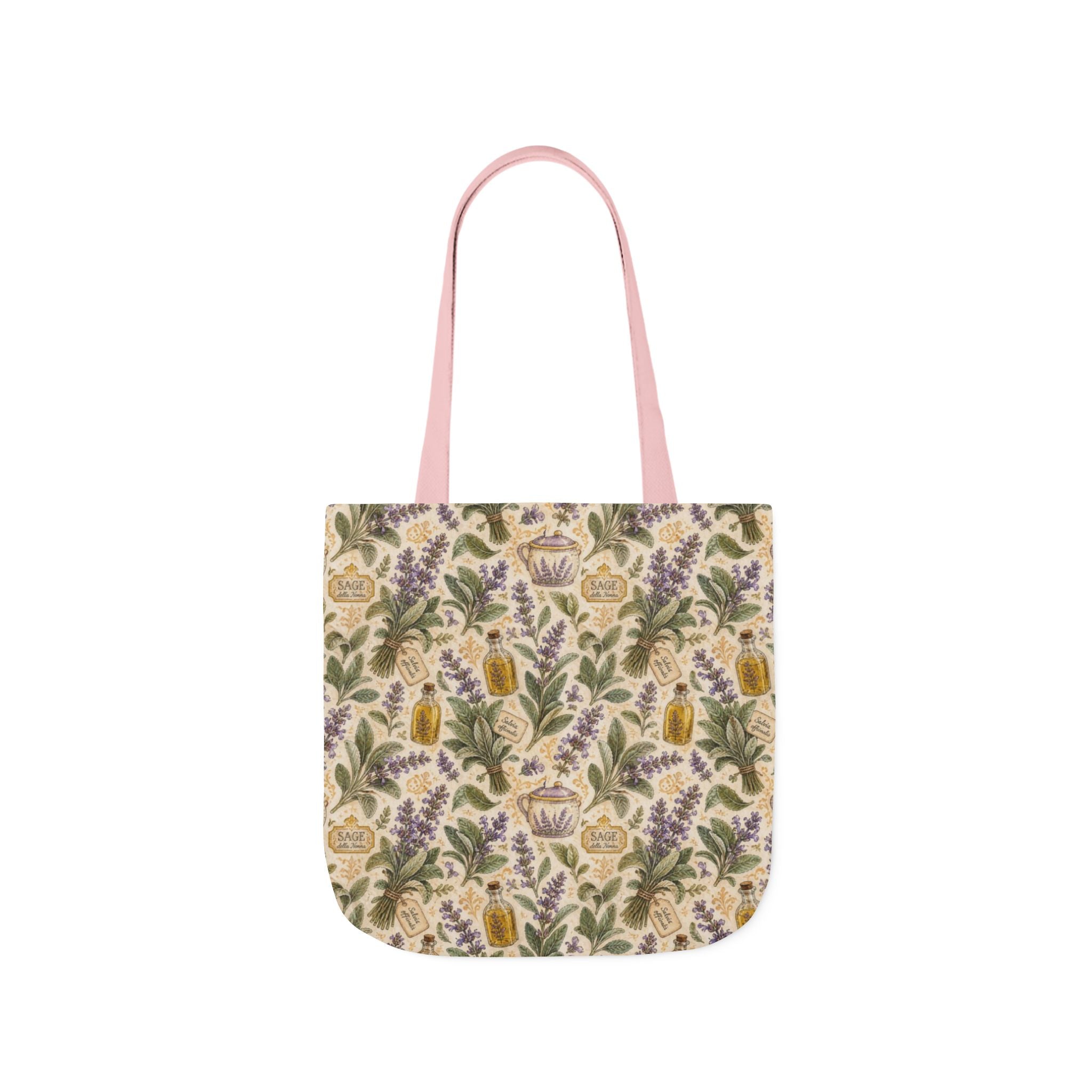 Sage Leaves Canvas Tote Bag Mediterranean Kitchen Watercolor Design Italian Cottagecore Gift