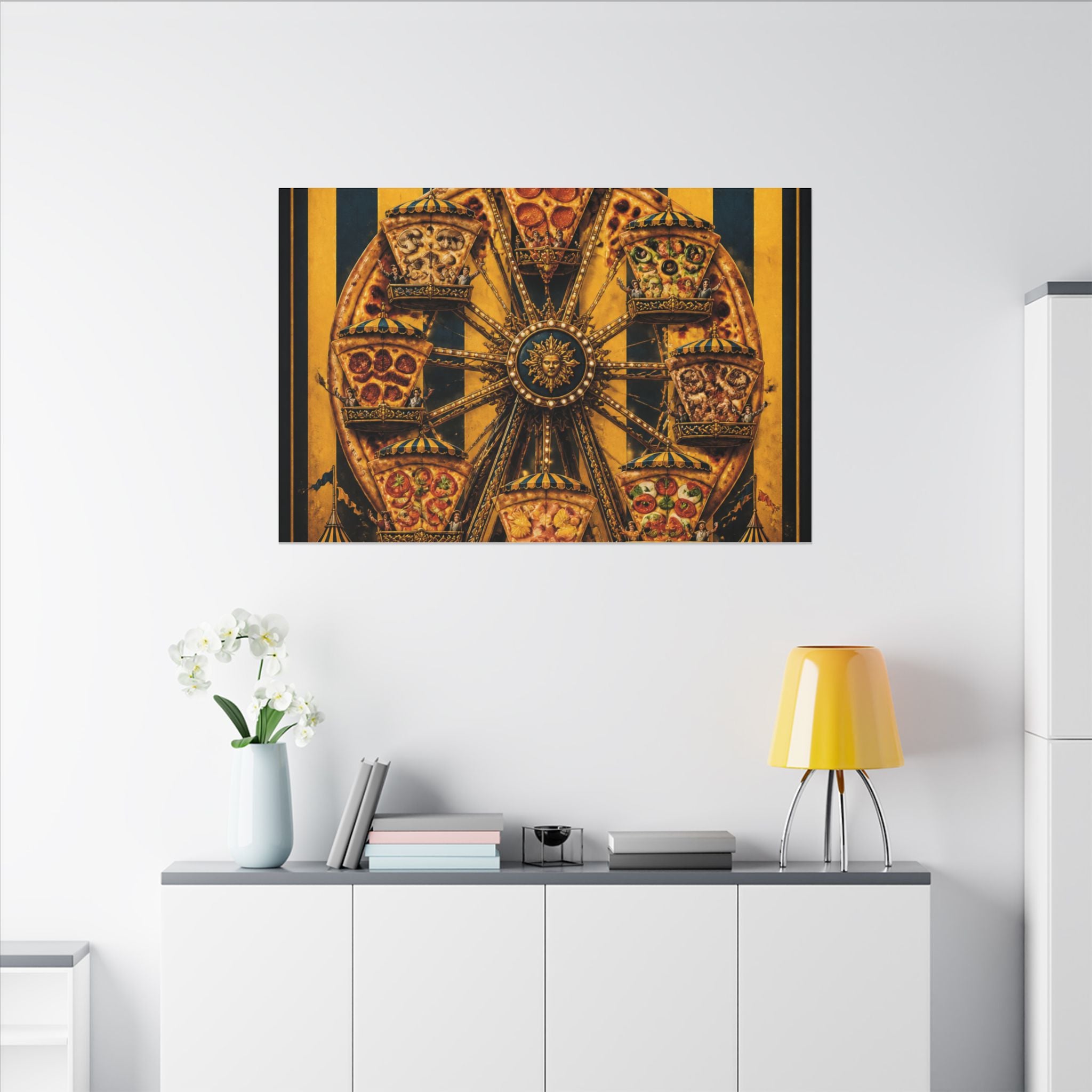 Pizza Ferris Wheel Wall Art Canvas 16×20 Baroque Home Office Decor Maximalist Print