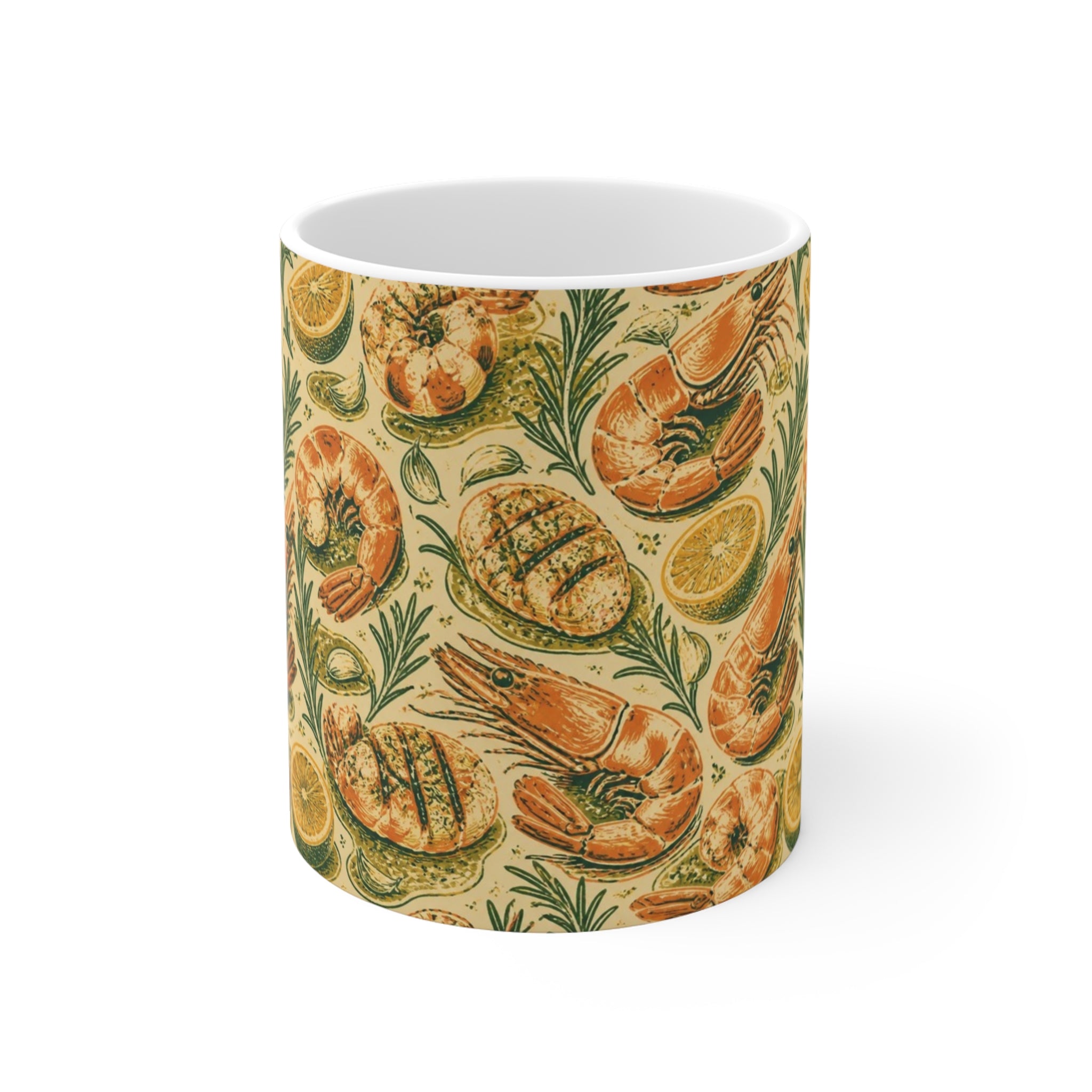 Mediterranean Shrimp 11oz Ceramic Mug Mediterranean Kitchen Linocut Design Italian Cottagecore Gift
