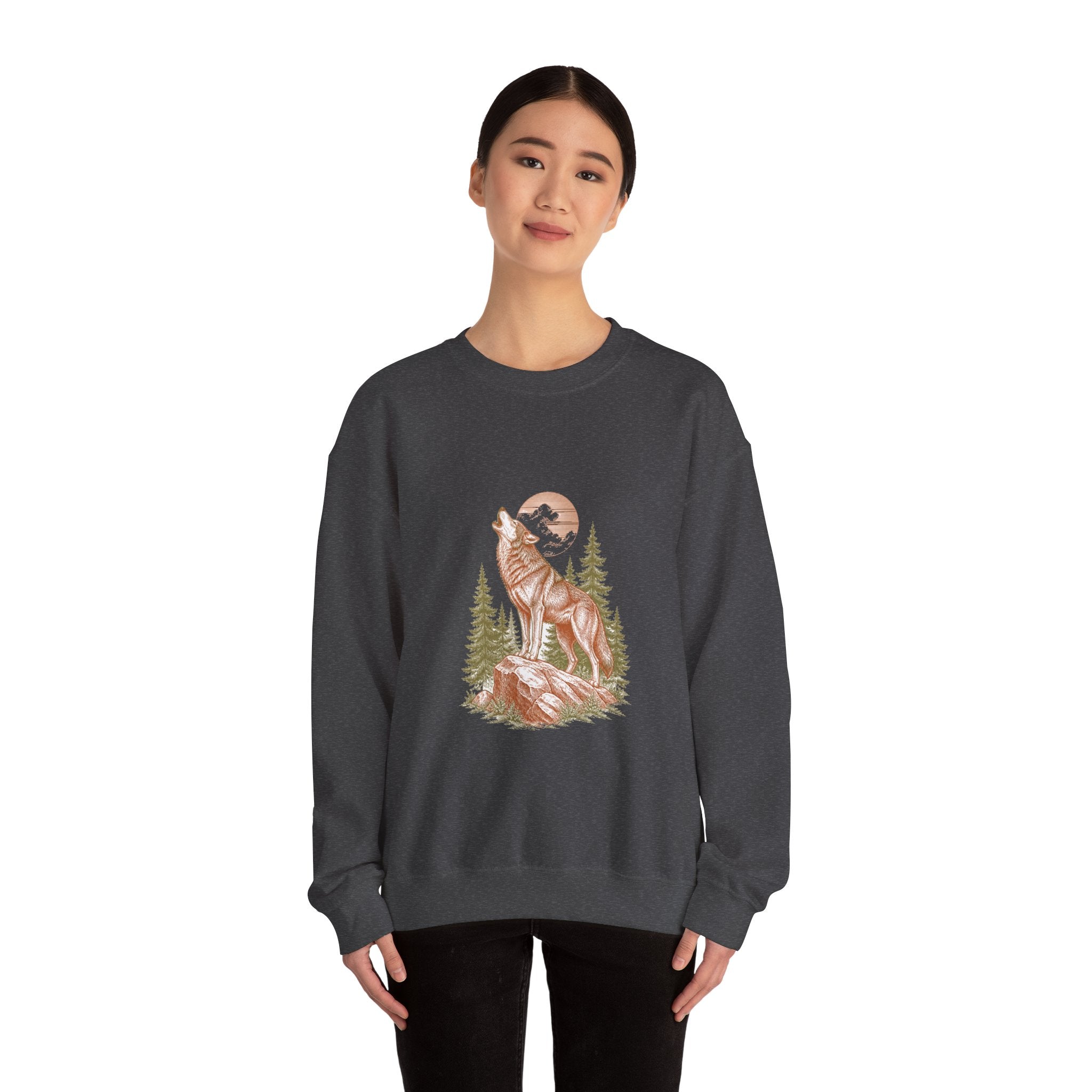 Matching Couple Sweatshirt - Wolf & Dove Matching Couple Crewneck Sweatshirt Vintage Art His Hers Wedding Gift - Design A